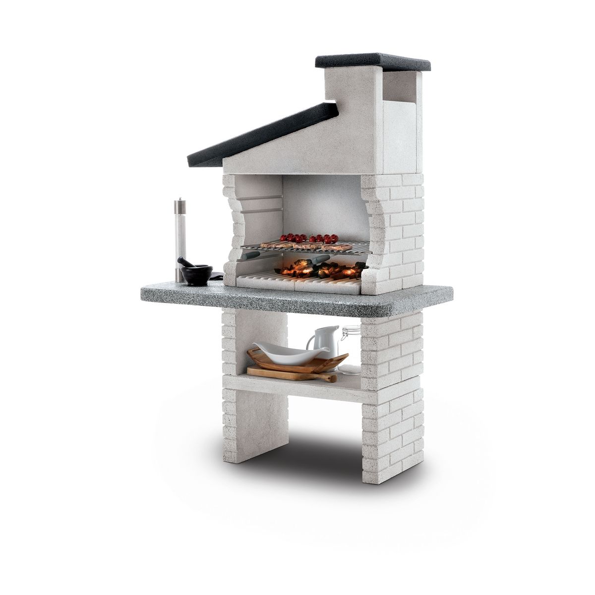 PALAZZETTI Barbecue fixe charbon - En pierre blanche - 68x40cm - GUANACO 2