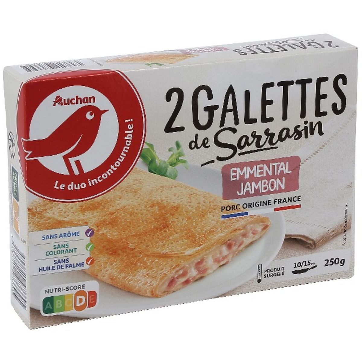 AUCHAN Galette de Sarrasin jambon emmental 2 pièces 250g