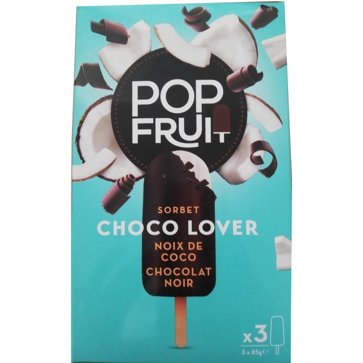 POP'FRUIT Bâtonnet glacé noix de coco et chocolat noir 3 pièces 260g