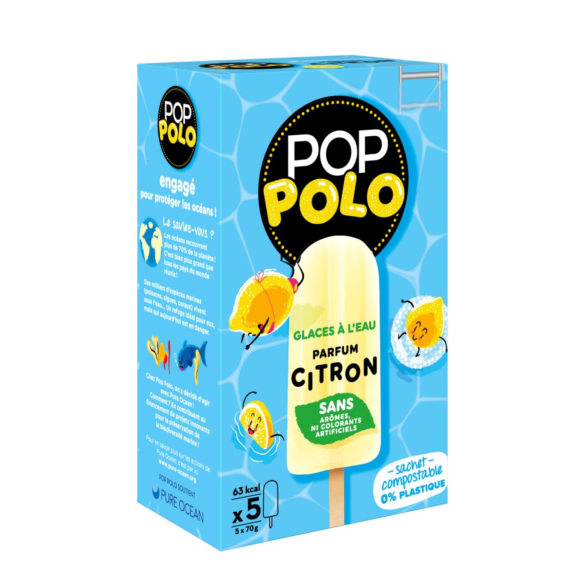 POP POLO Bâtonnets de glace à l'eau parfum citron 5 pièces 350g