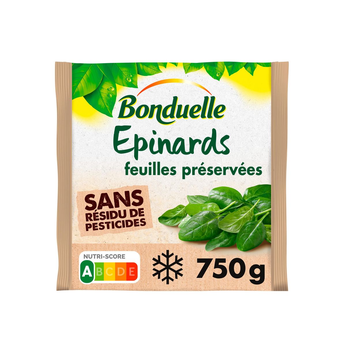 BONDUELLE Feuille d'épinards sans résidu de pesticides 5 portions 750g