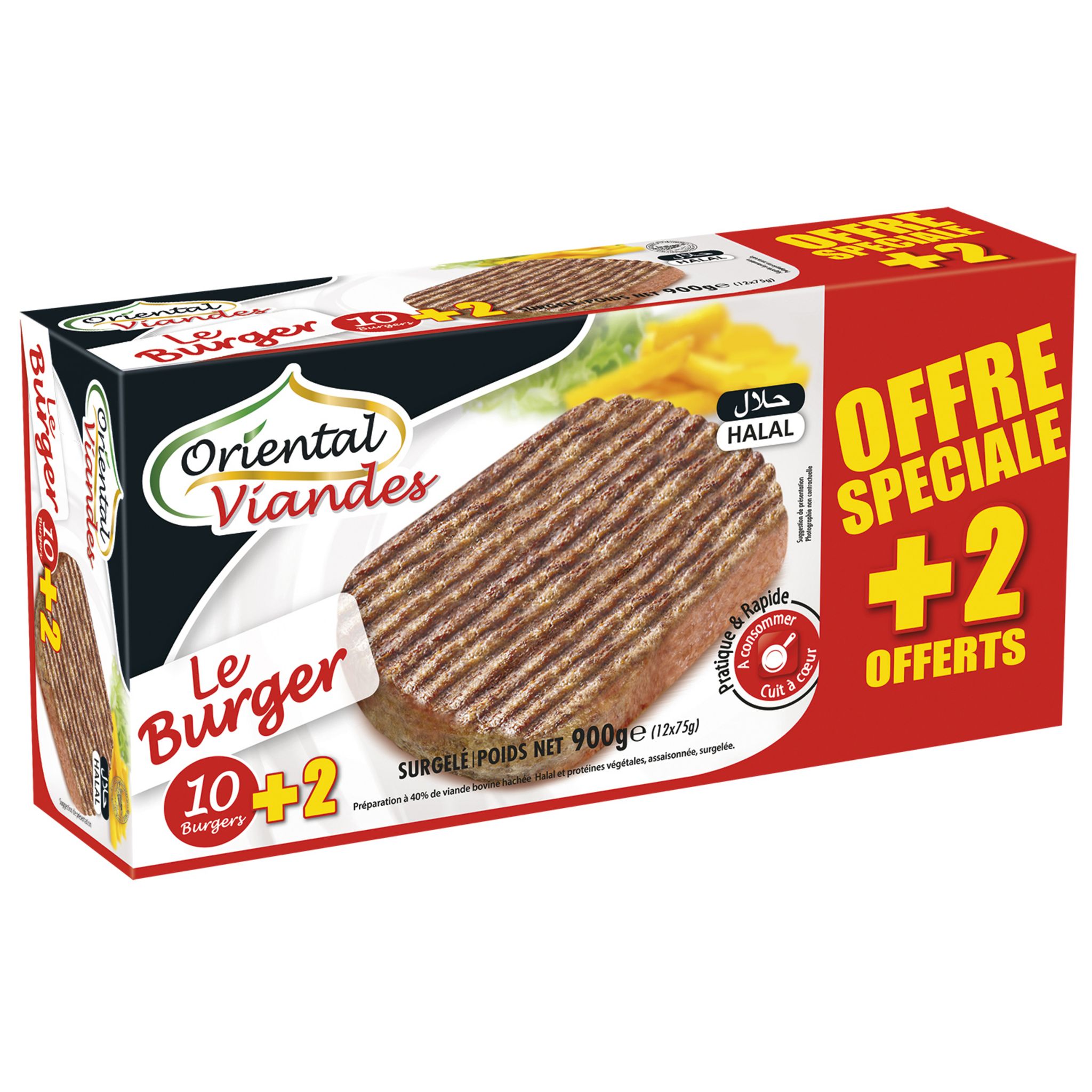 ORIENTAL VIANDES Burger au bœuf halal 10+2 offerts 900g