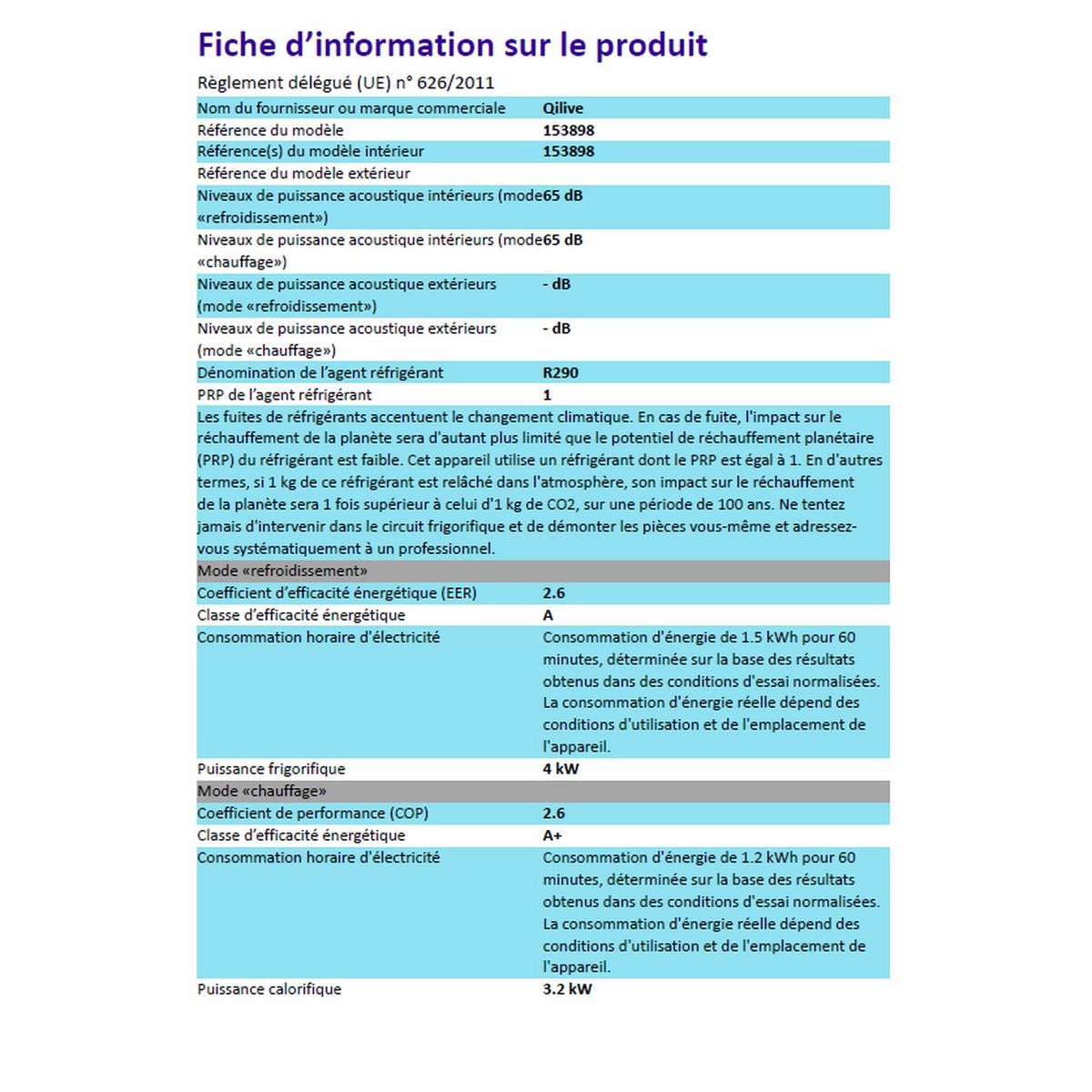 QILIVE Climatiseur mobile Q.6328 - Blanc et silver