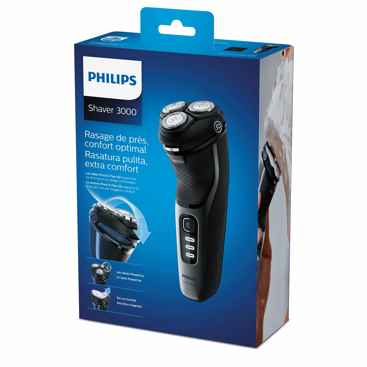 Voir la diapositive 2 : PHILIPS Rasoir électrique 3 Têtes S3231/52 Noir brillant