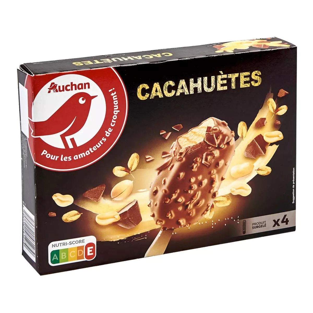 AUCHAN Bâtonnets glacés à la cacahuète enrobé de chocolat 4 pièces 306g