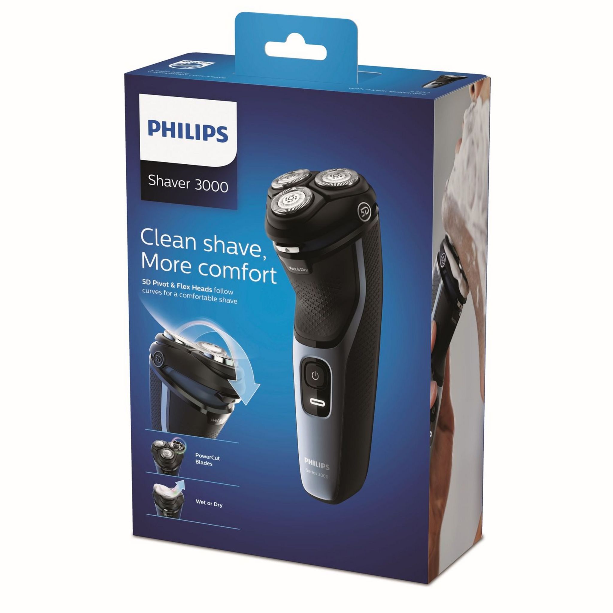 Voir la diapositive 2 : PHILIPS Rasoir électrique 3 Têtes S3133/51 Bleu brillant