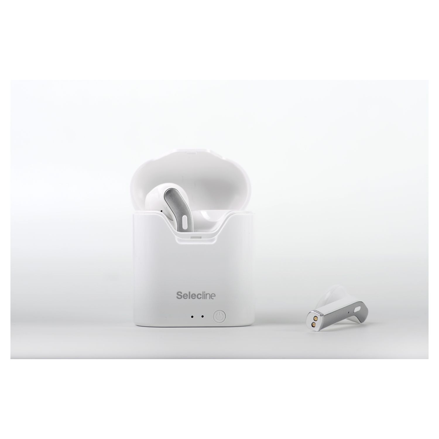 Voir la diapositive 2 : SELECLINE Écouteurs Bluetooth avec étui de recharge - Blanc - 150093