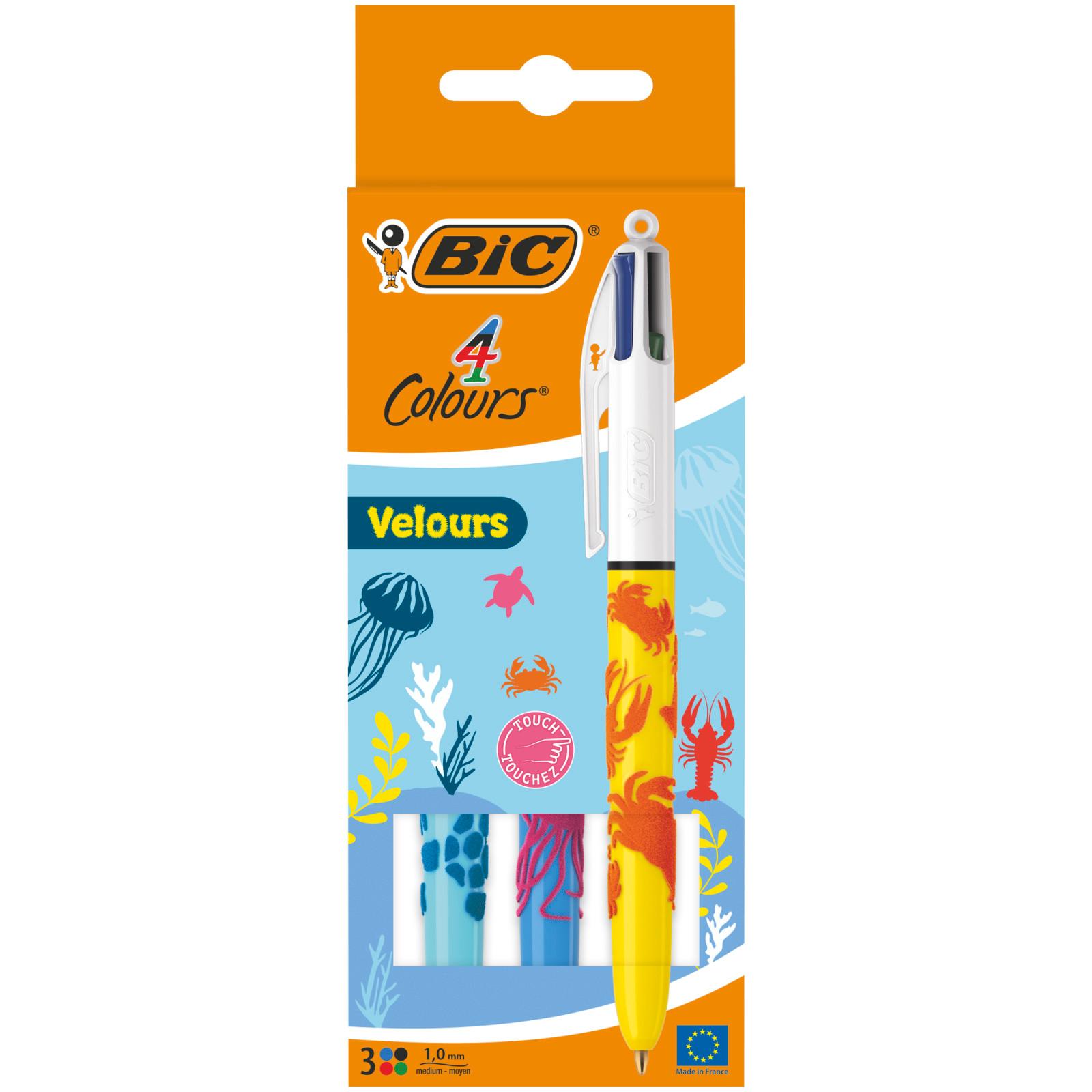BIC Lot de 3 stylos billes 4 couleurs velours