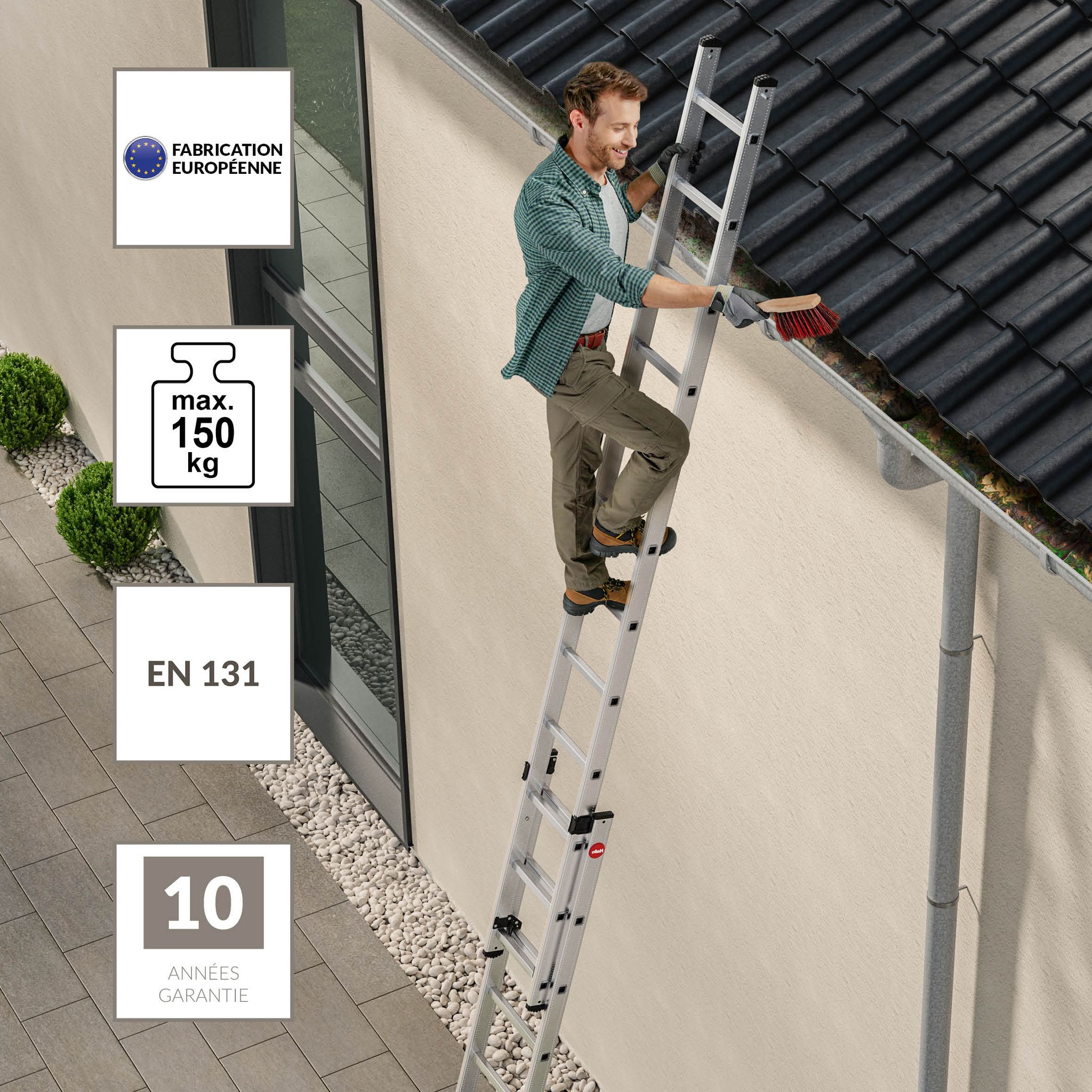 Voir la diapositive 3 : HAILO Échelle coulissante à main 2x15 échelons - Profistep Duo