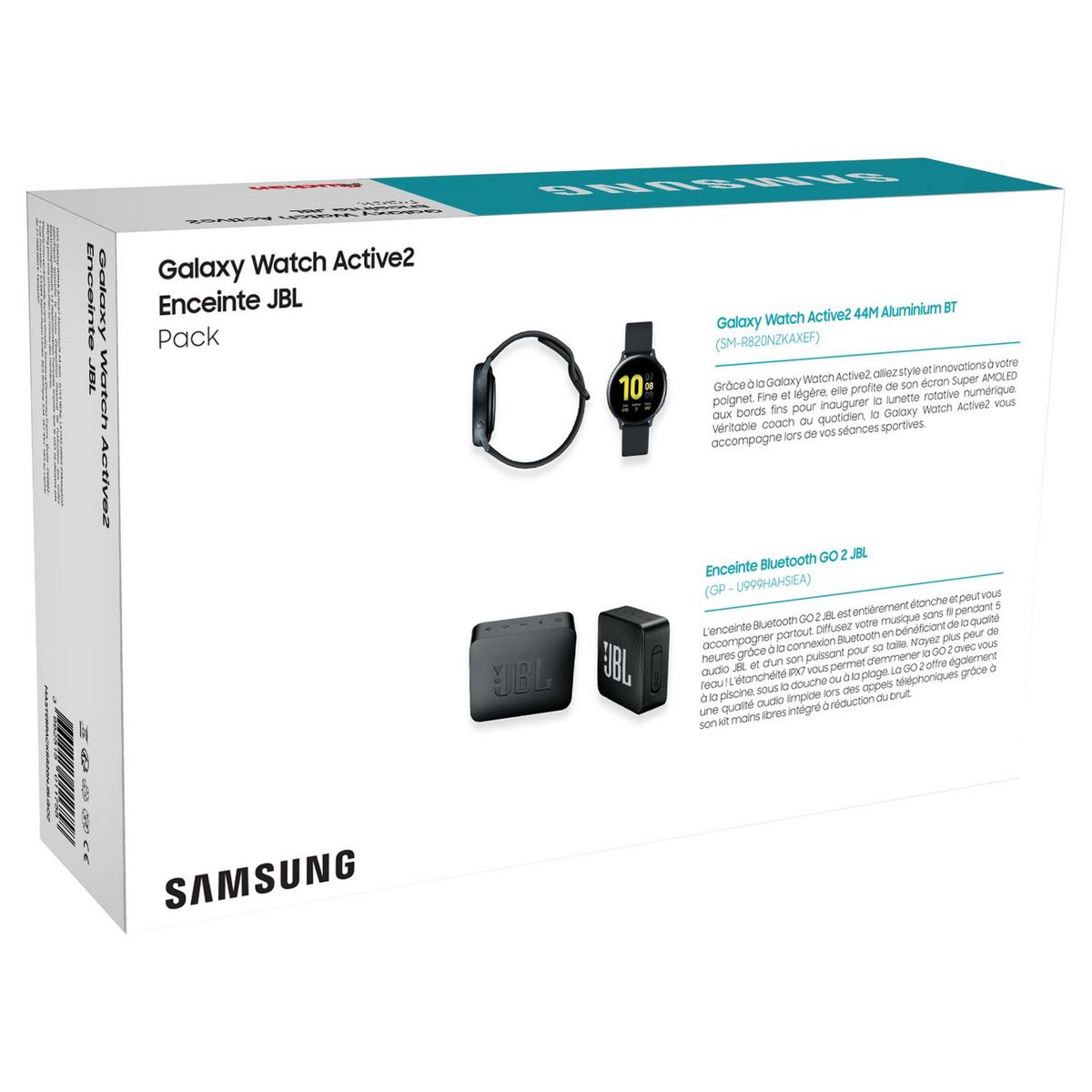 SAMSUNG Montre connectée Galaxy Watch Active2 44 Aluminium Noir + Enceinte Bluetooth GO 2 JBL
