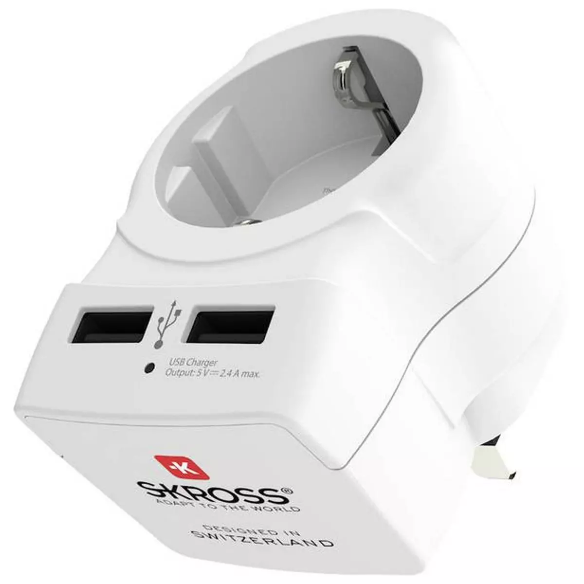 SKROSS Adaptateur secteur de voyage Europe vers Grande Bretagne + Double chargeur USB - Blanc