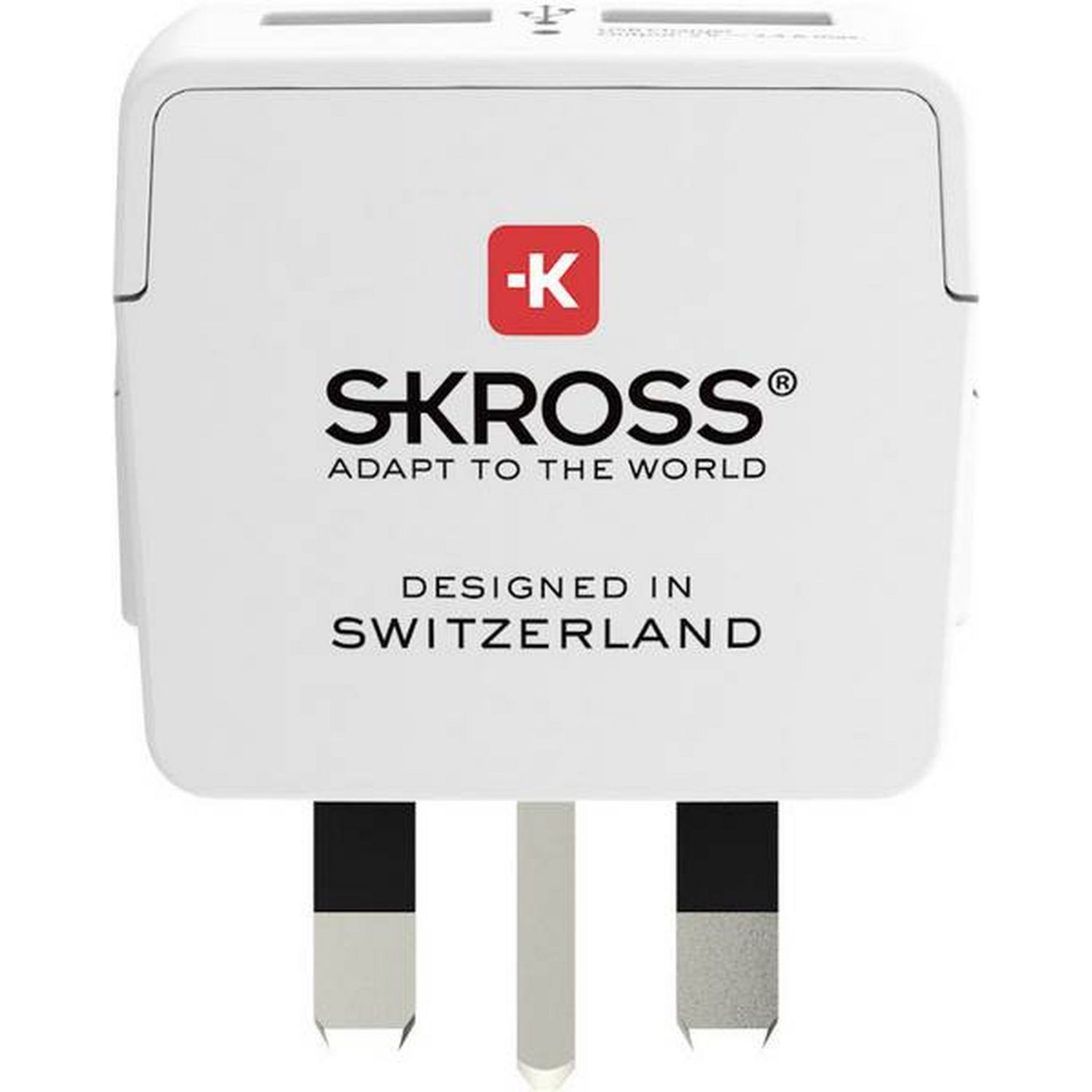 Voir la diapositive 2 : SKROSS Adaptateur secteur de voyage Europe vers Grande Bretagne + Double chargeur USB - Blanc