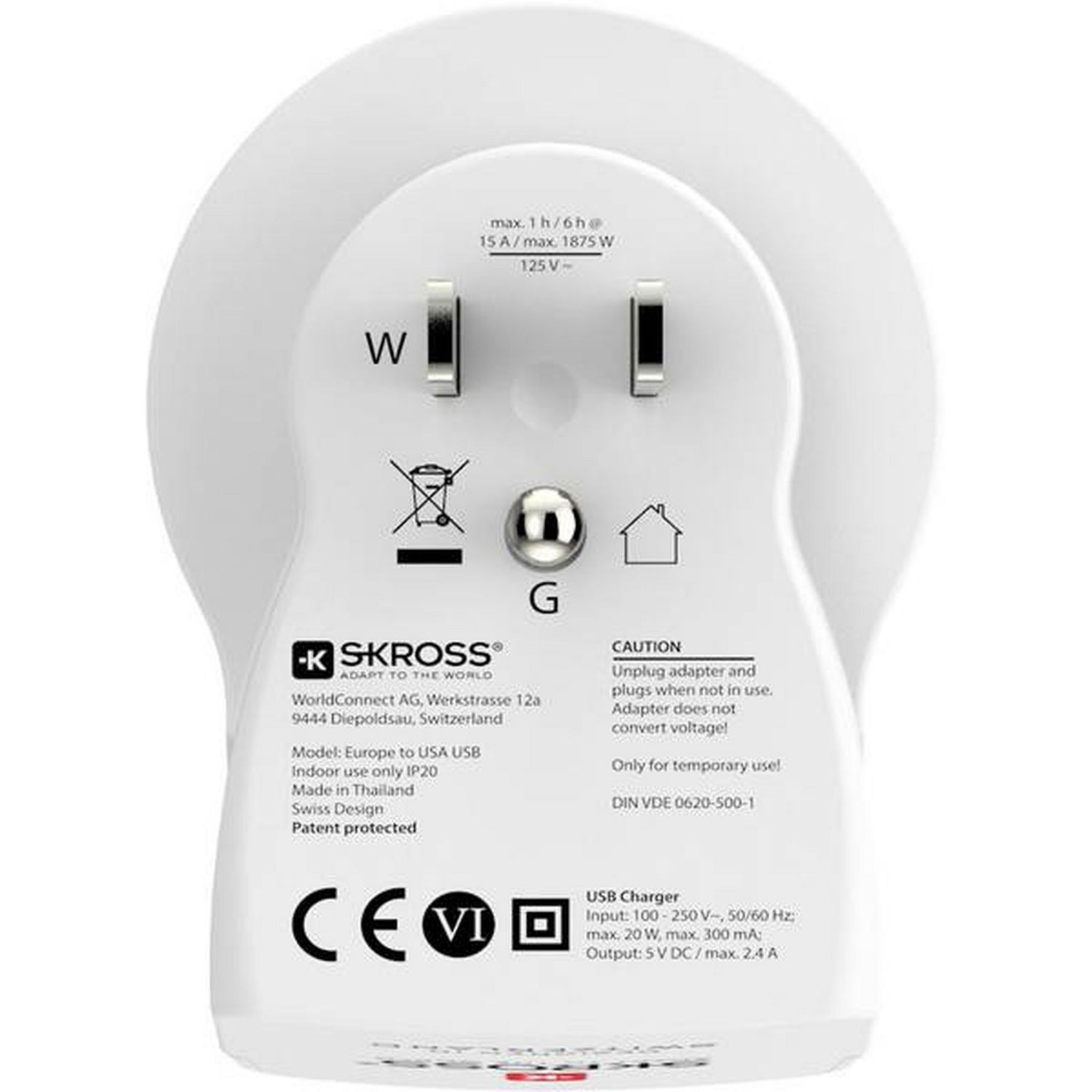Voir la diapositive 3 : SKROSS Adaptateur secteur de voyage Europe vers USA + Double chargeur USB - Blanc