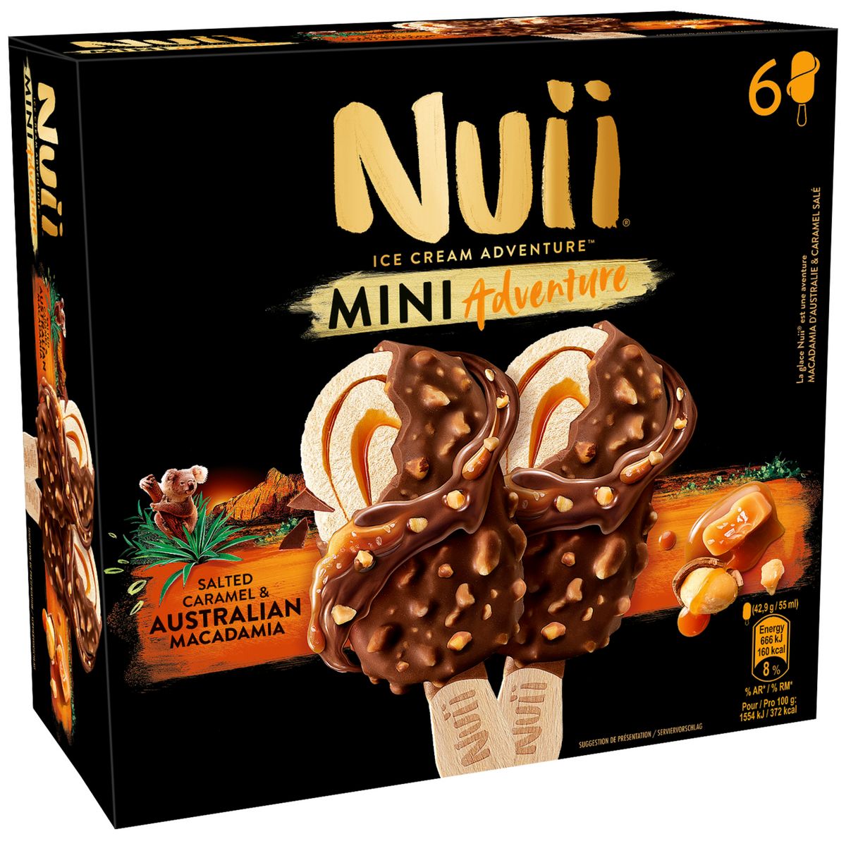 NUII Mini bâtonnet glacé vanille caramel beurre salé et macadamia 6 pièces 257g