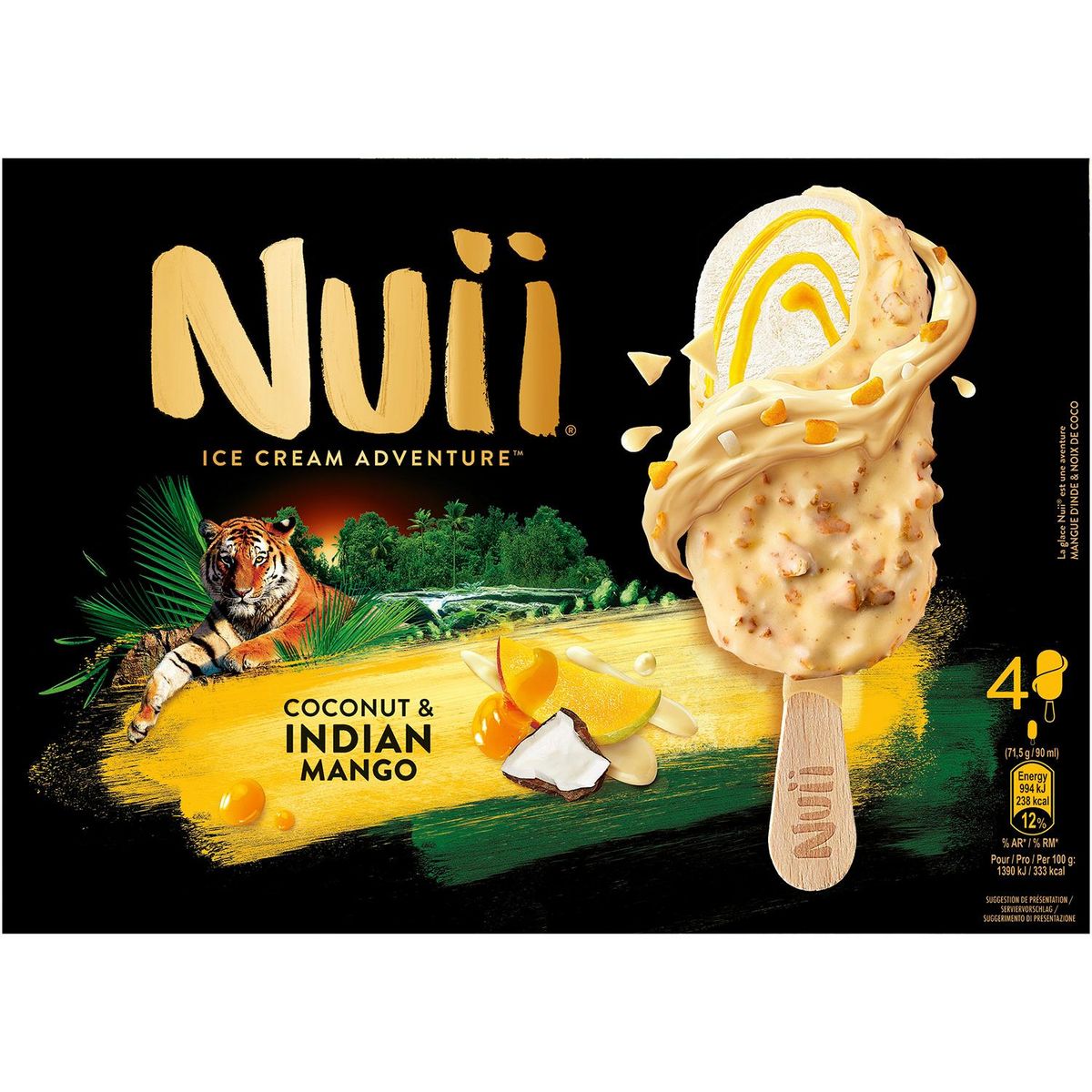 NUII Bâtonnet glacé mangue d'Inde et noix de coco 4 pièces 286g