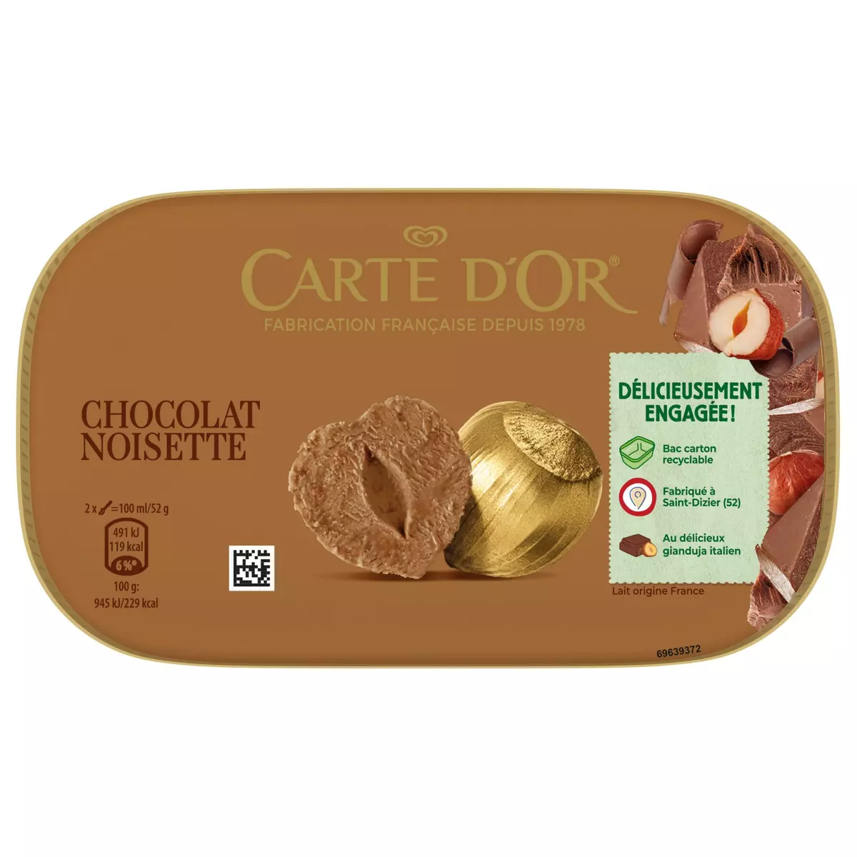 CARTE D'OR Glace au chocolat noisette 472g