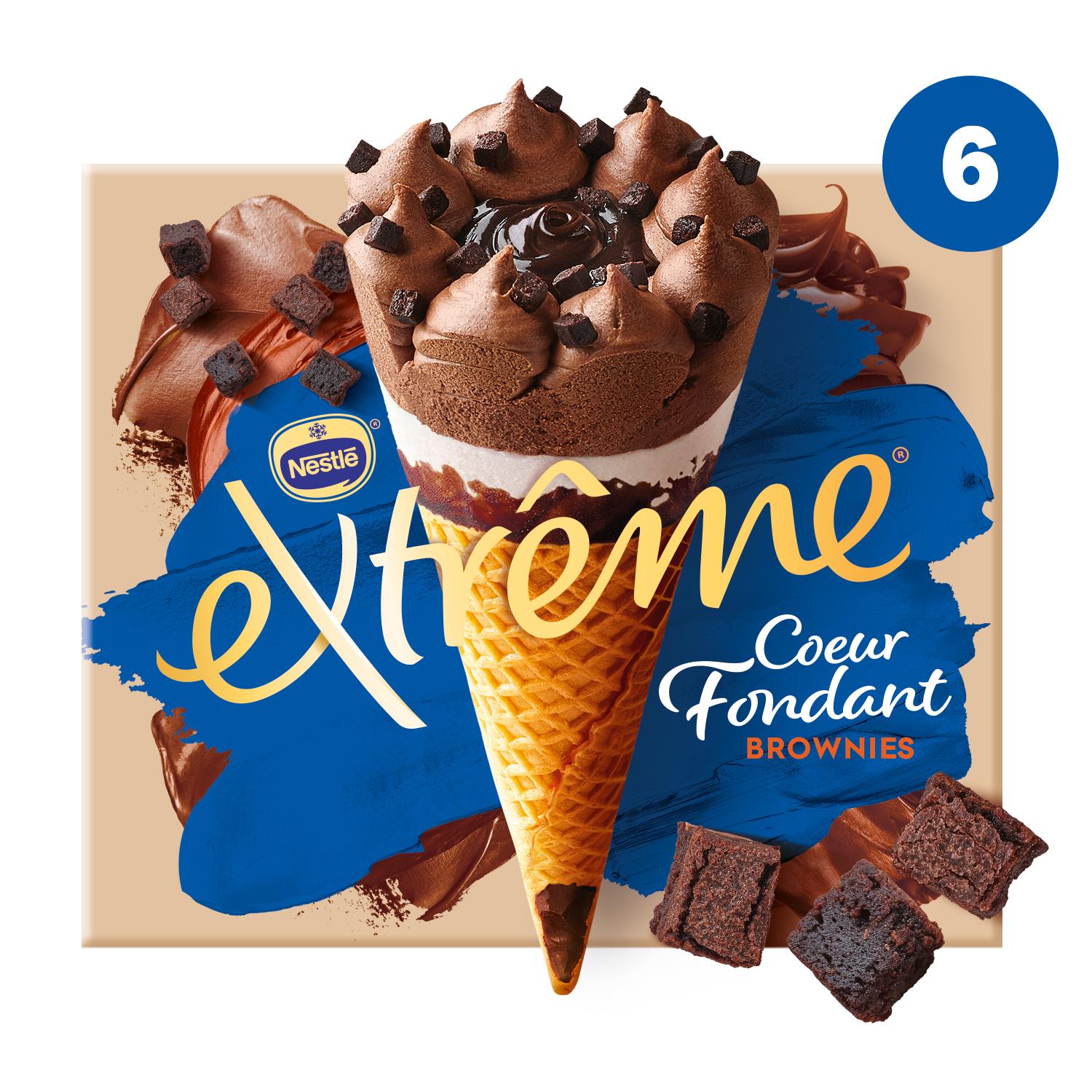 Voir la diapositive 2 : EXTREME Cônes glacés cœur fondant vanille chocolat et brownies 6 pièces 426g