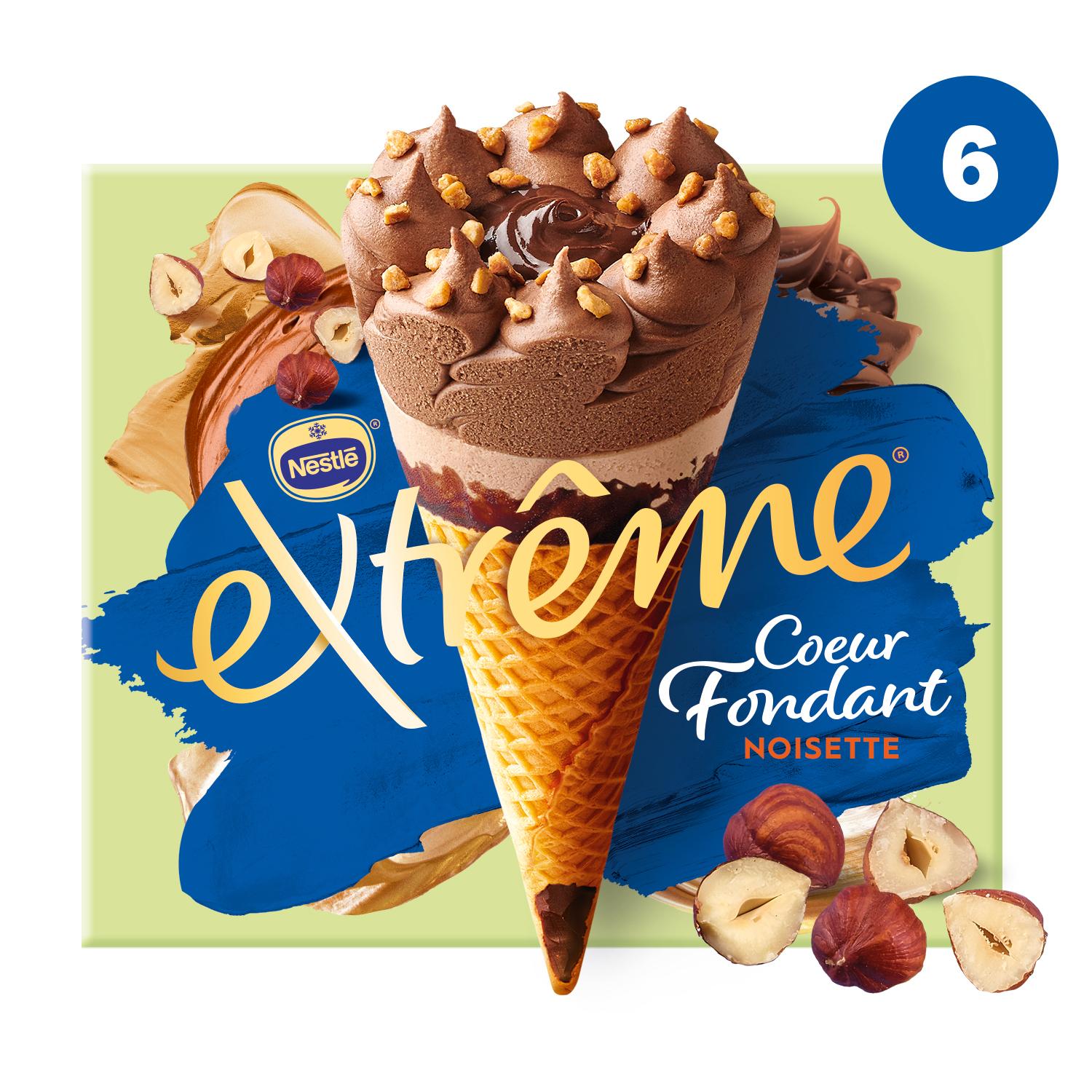 Voir la diapositive 2 : EXTREME Cônes glacés cœur fondant chocolat noisettes 6 pièces 426g