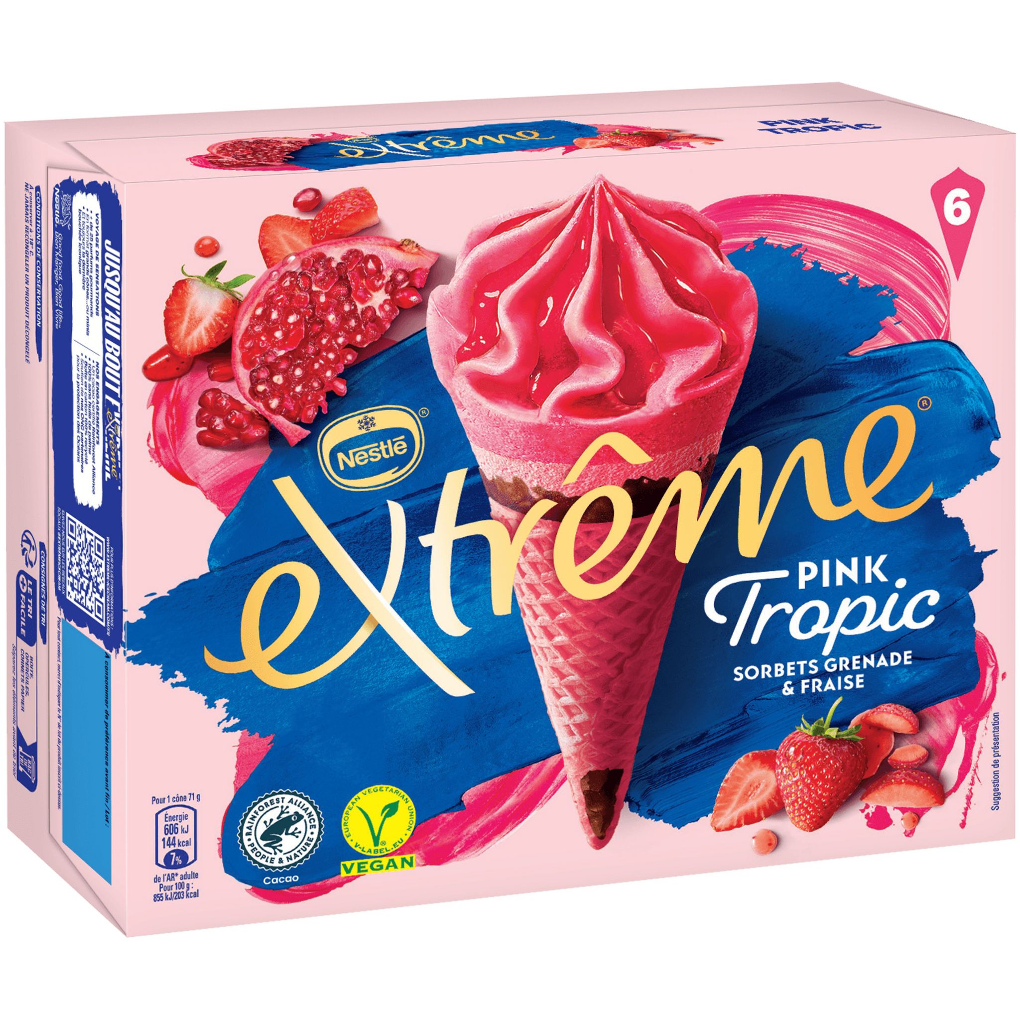 Voir la diapositive 2 : EXTREME Pink Tropic Cône sorbet grenade fraise 6 pièces 426g