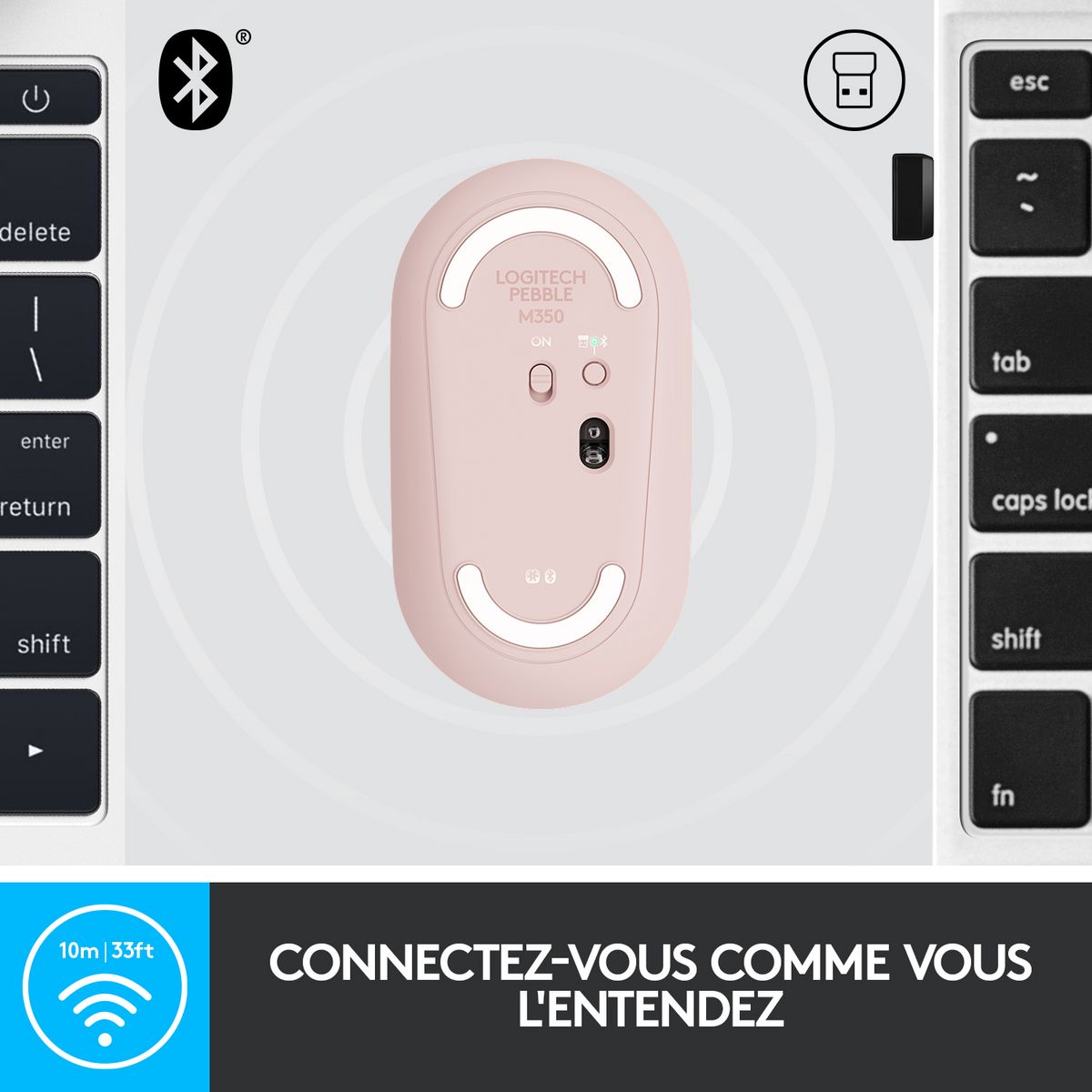 LOGITECH Souris Sans Fil M350 Pebble Sliencieuse Bluetooth - Rose