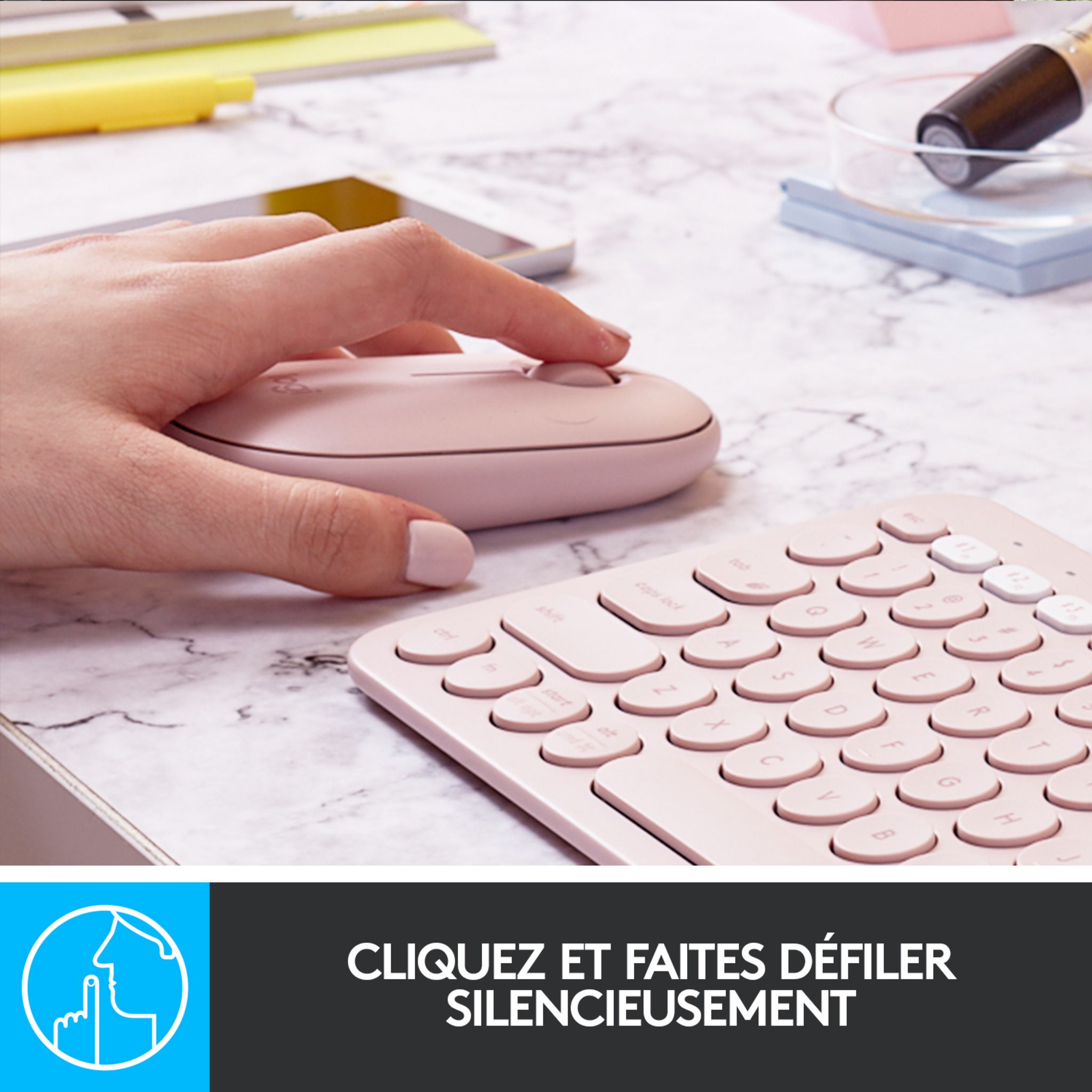 Voir la diapositive 15 : LOGITECH Souris Sans Fil M350 Pebble Sliencieuse Bluetooth - Rose