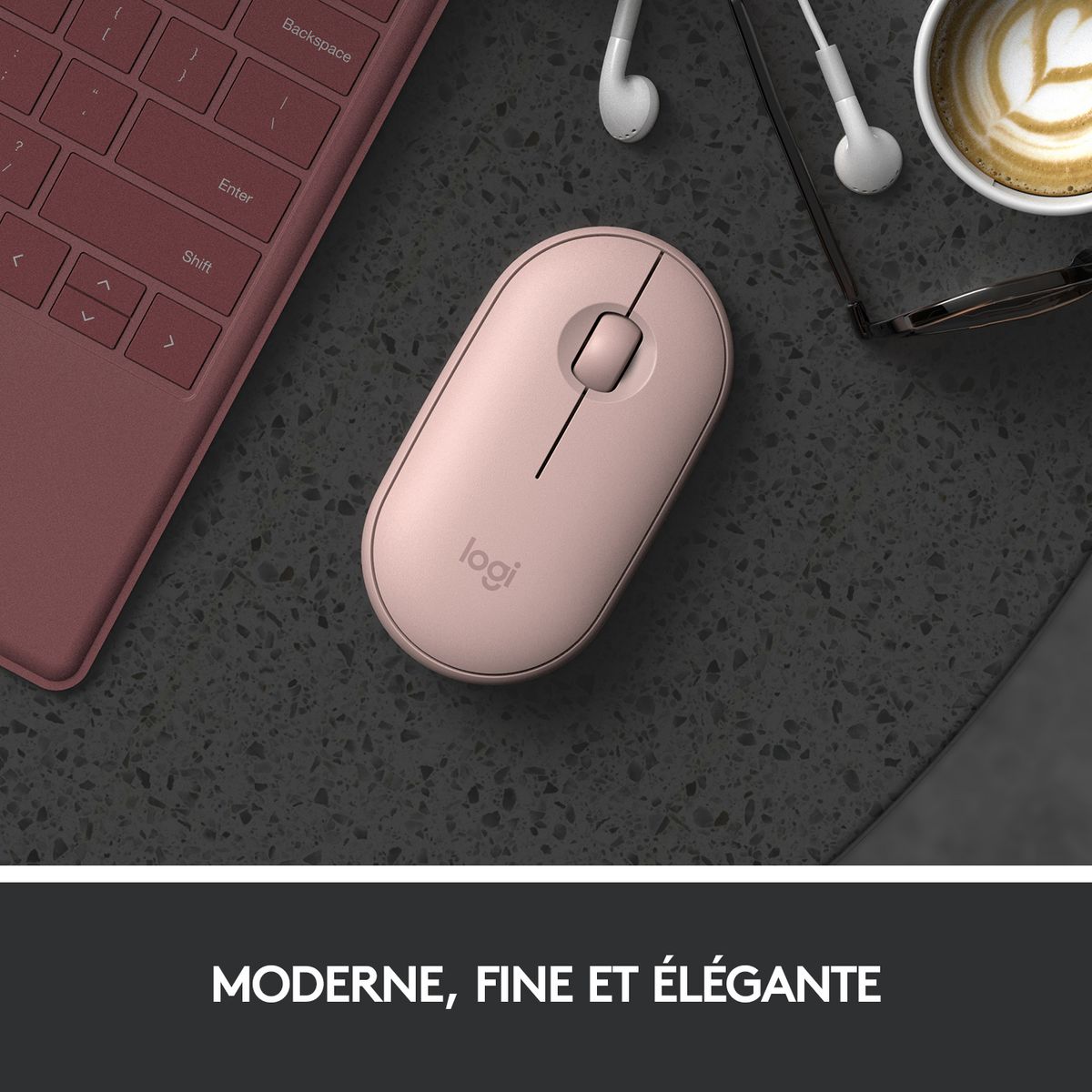 LOGITECH Souris Sans Fil M350 Pebble Sliencieuse Bluetooth - Rose