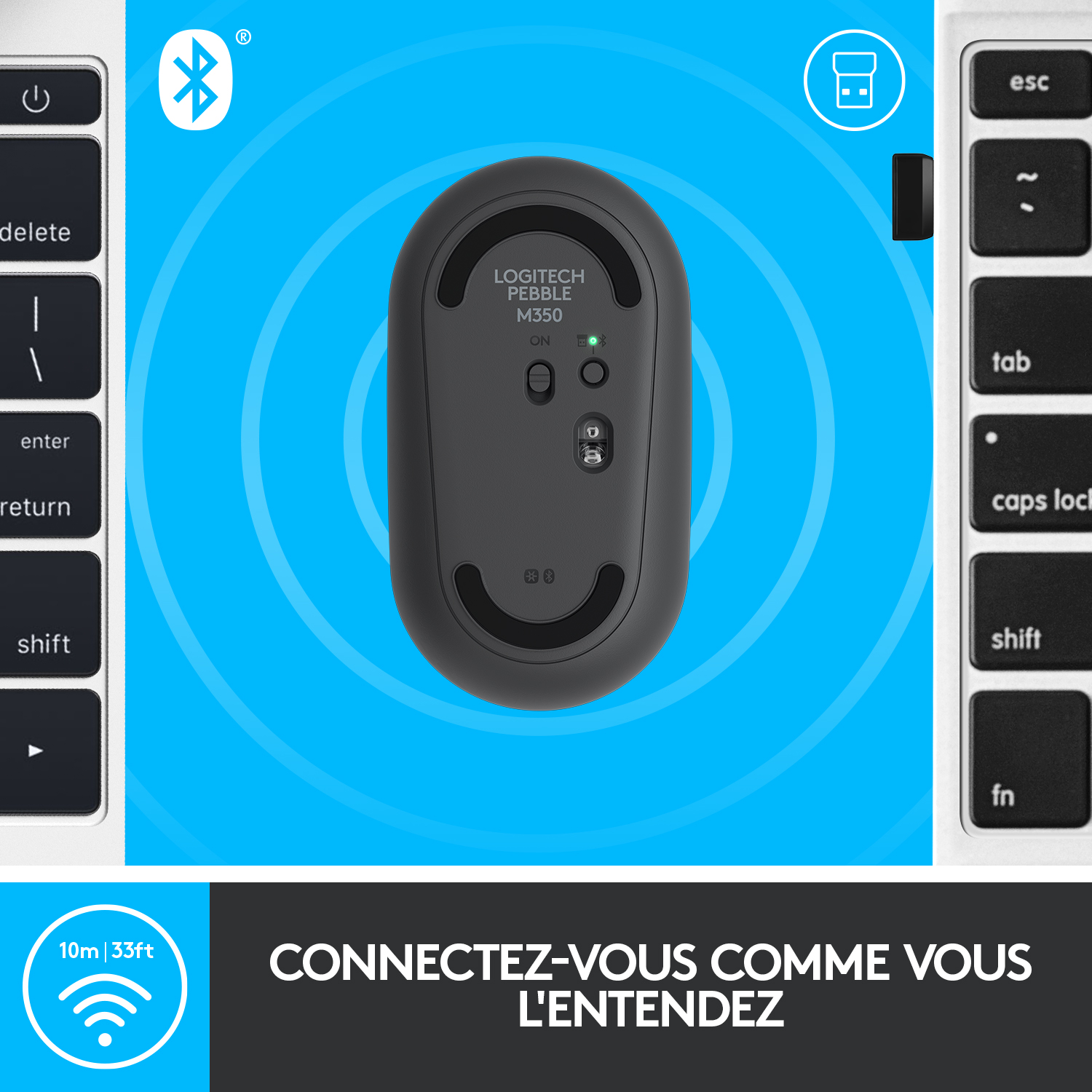 Voir la diapositive 14 : LOGITECH Souris Sans Fil M350 Pebble Sliencieuse Bluetooth - Graphite
