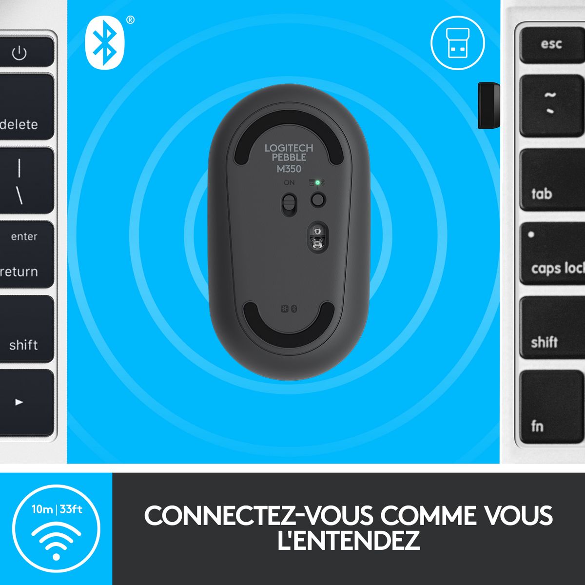 LOGITECH Souris Sans Fil M350 Pebble Sliencieuse Bluetooth - Graphite
