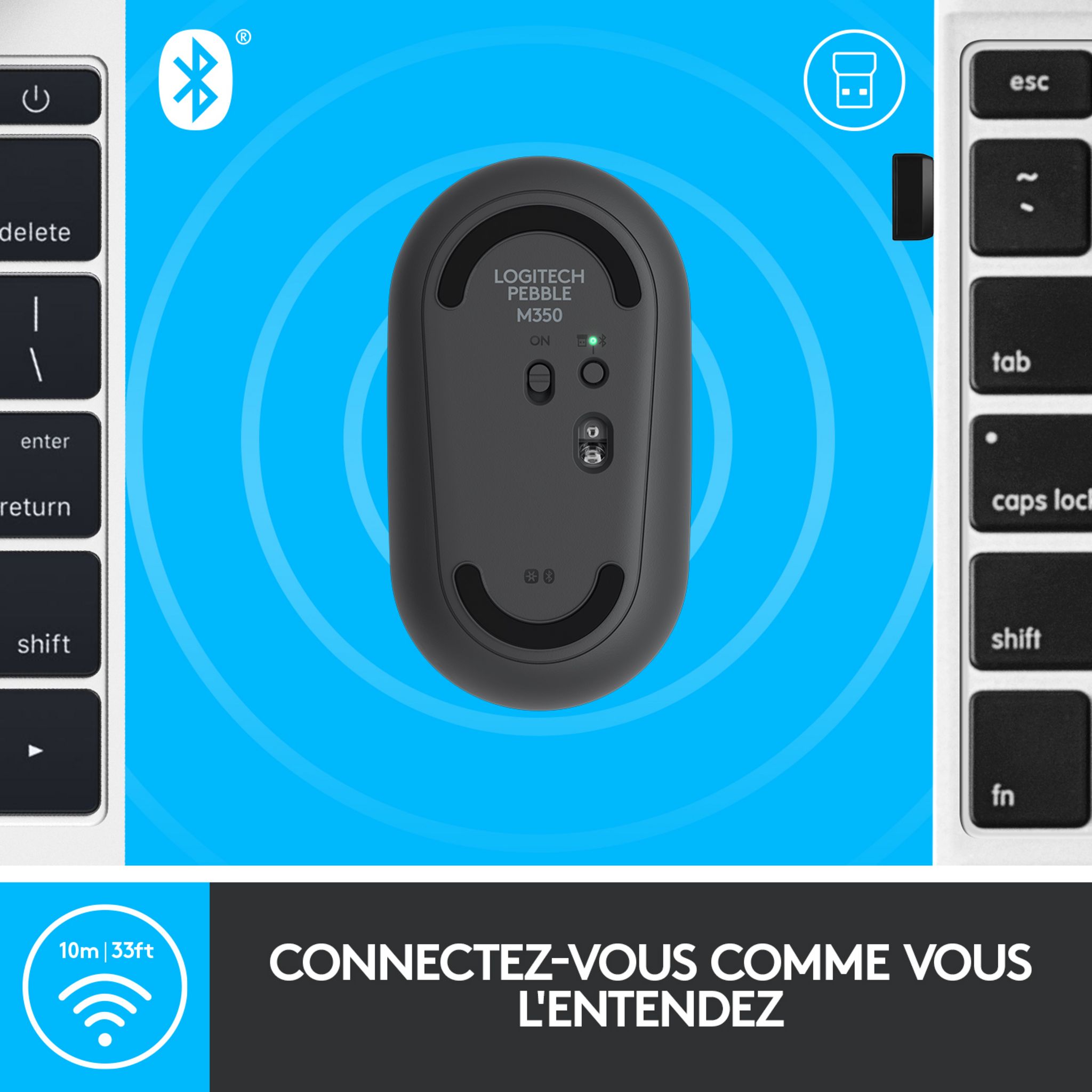 Voir la diapositive 4 : LOGITECH Souris Sans Fil M350 Pebble Sliencieuse Bluetooth - Graphite