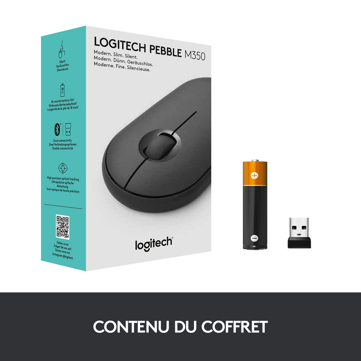 LOGITECH Souris Sans Fil M350 Pebble Sliencieuse Bluetooth - Graphite