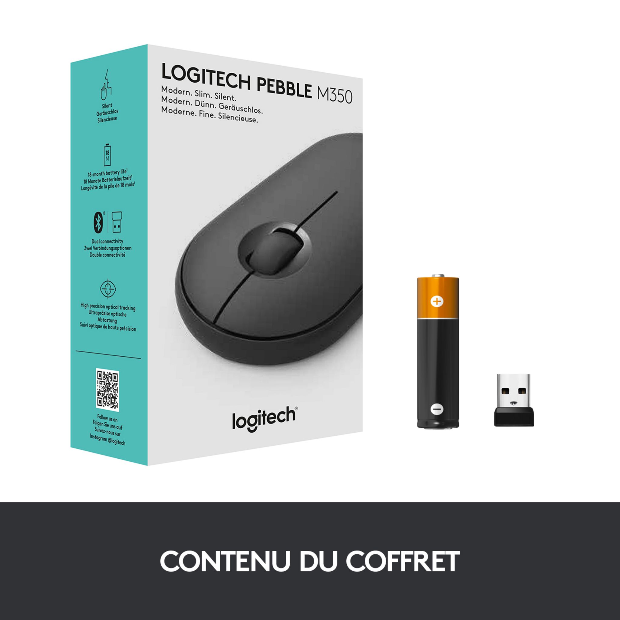 Voir la diapositive 9 : LOGITECH Souris Sans Fil M350 Pebble Sliencieuse Bluetooth - Graphite