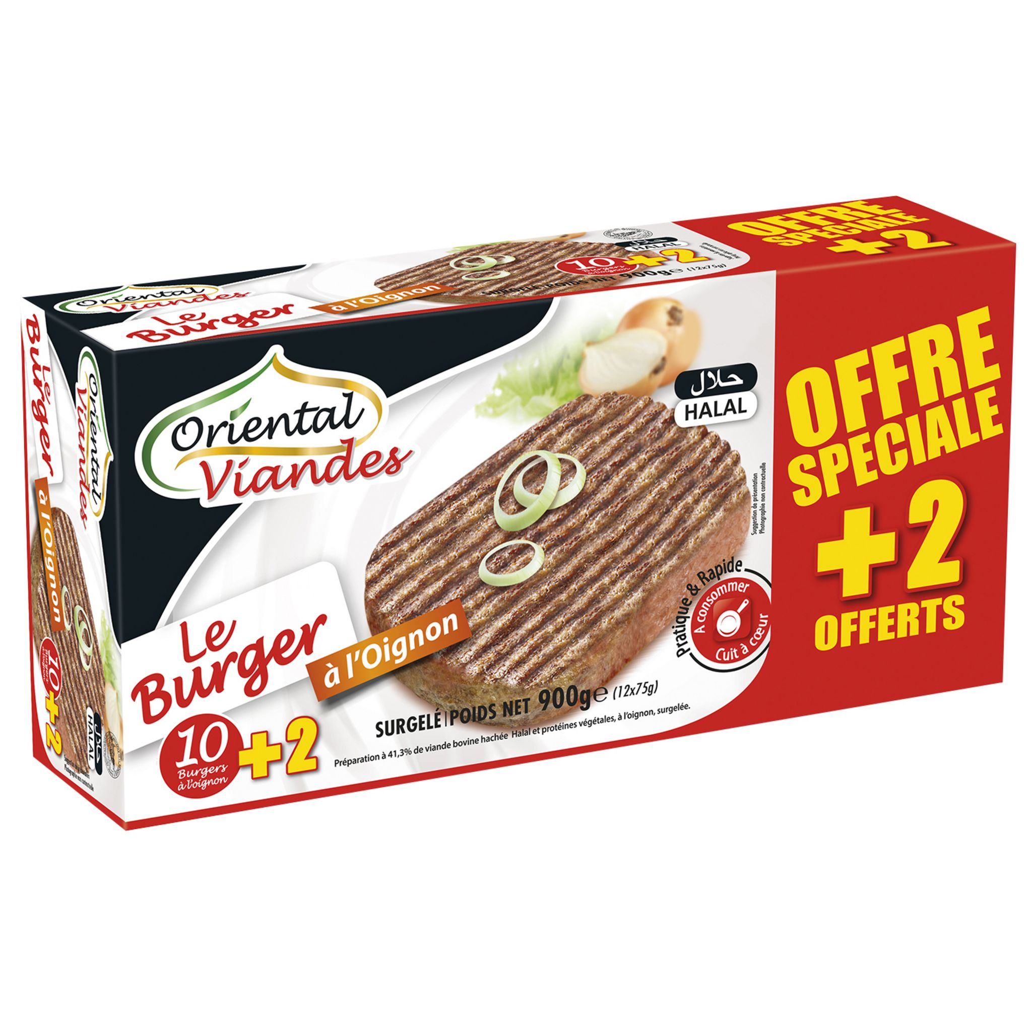 ORIENTAL VIANDES Burger à l'oignon 10+2 offerts 900g