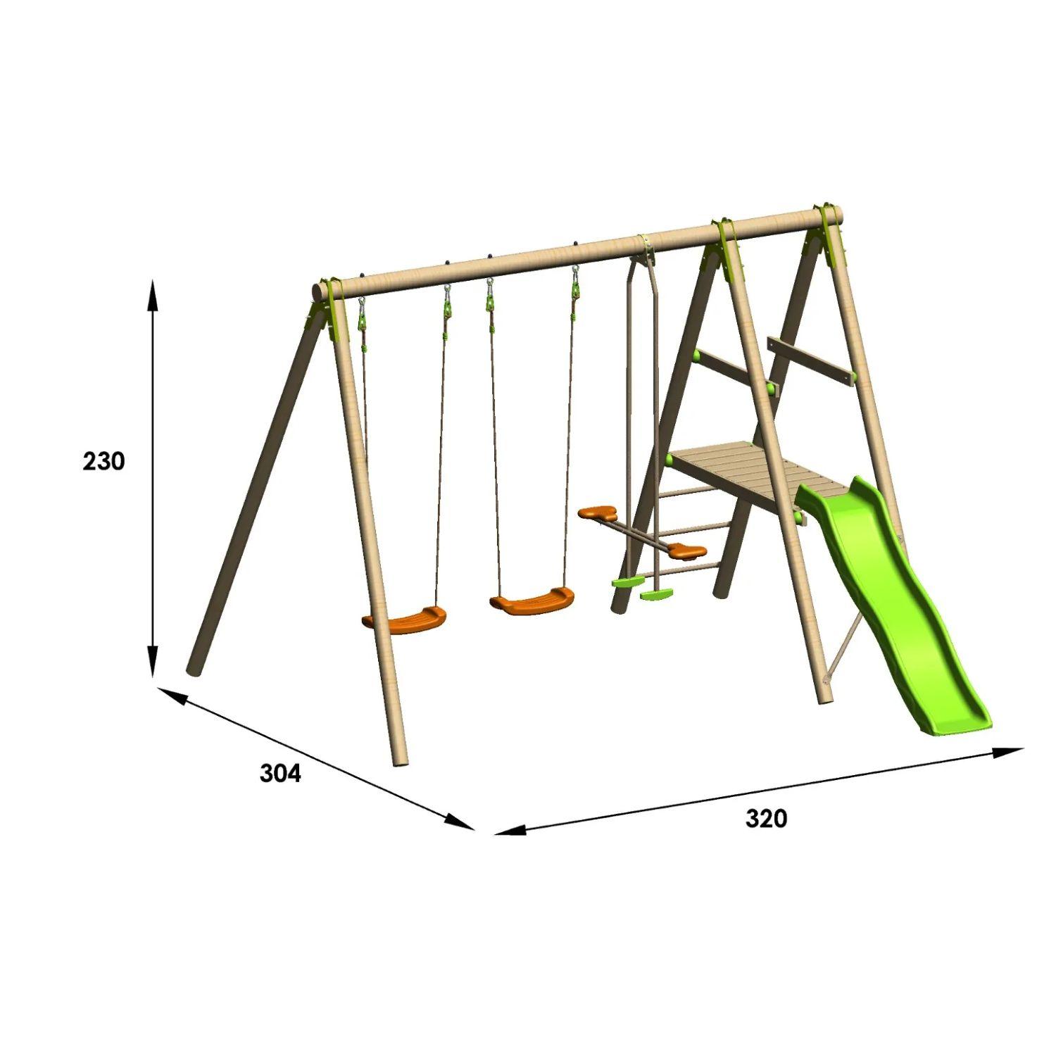 Voir la diapositive 3 : ALEO BY TRIGANO Portique balançoire avec toboggan - Bois - H2,30m - TUTTI