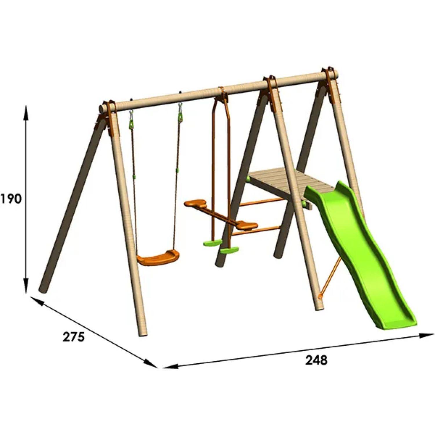 Voir la diapositive 3 : ALEO BY TRIGANO Portique balançoire avec toboggan - Bois - H1,90m - VABI