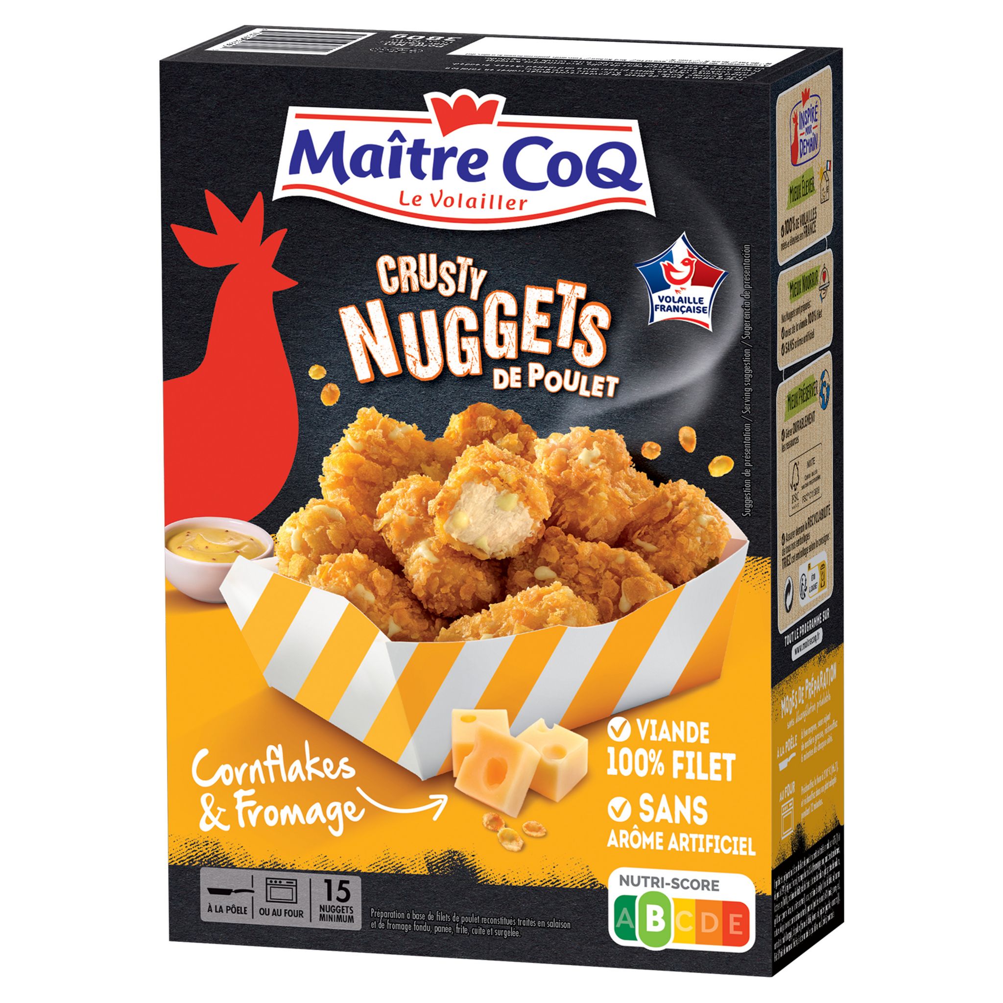Voir la diapositive 2 : MAITRE COQ Crusty Nugget de poulet cornflakes et fromage 380g