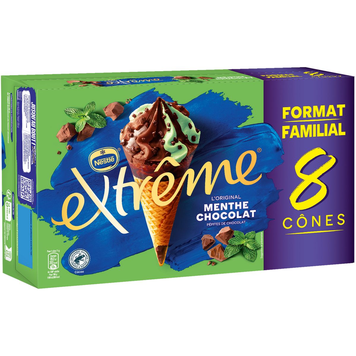 EXTREME Cônes glacés Menthe Chocolat 8 cônes 568g