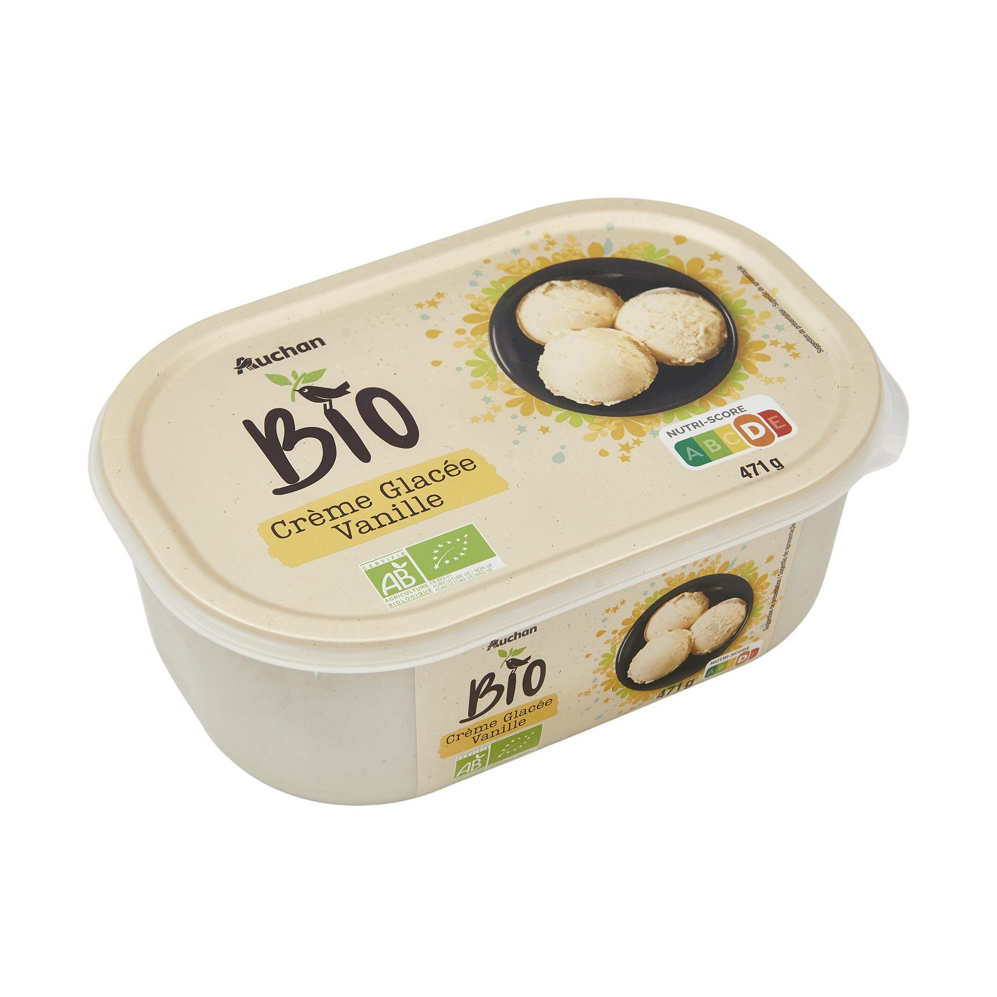 Voir la diapositive 2 : AUCHAN BIO Crème glacée à la vanille 470g