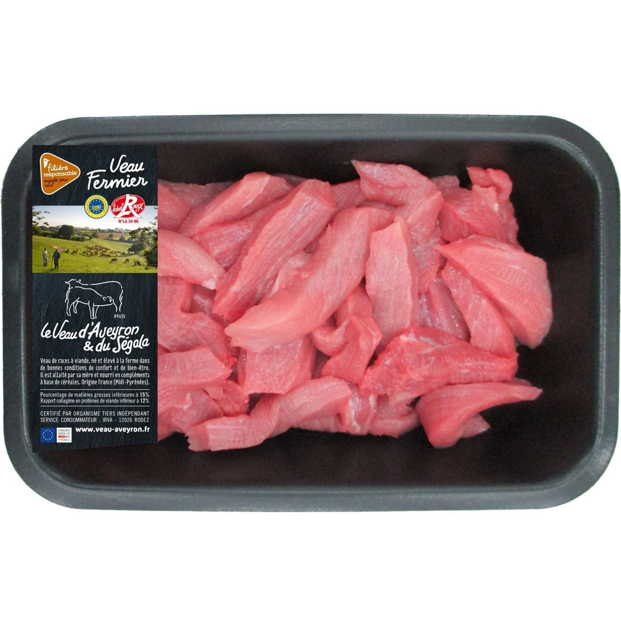 Voir la diapositive 2 : VEAU D 'AVEYRON ET DU SEGALA
 CULTIVONS LE BON Emincés label rouge IGP 3 parts 500g