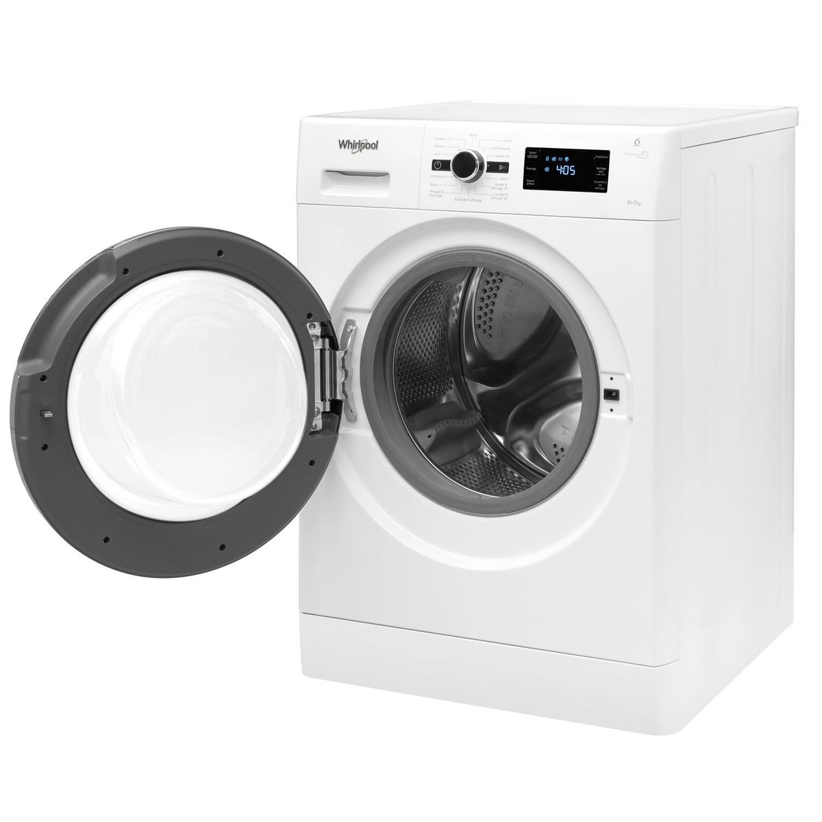 WHIRLPOOL Lave linge séchant hublot FWDG97168B, 9 kg de lavage, 7 kg de séchage, 1600 T/min