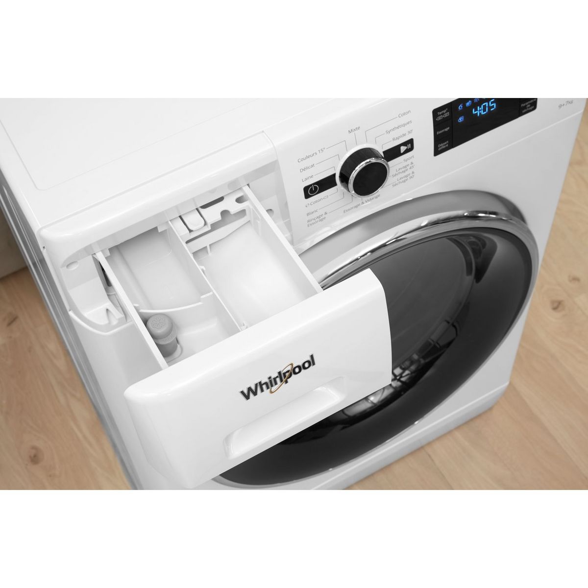 WHIRLPOOL Lave linge séchant hublot FWDG97168B, 9 kg de lavage, 7 kg de séchage, 1600 T/min