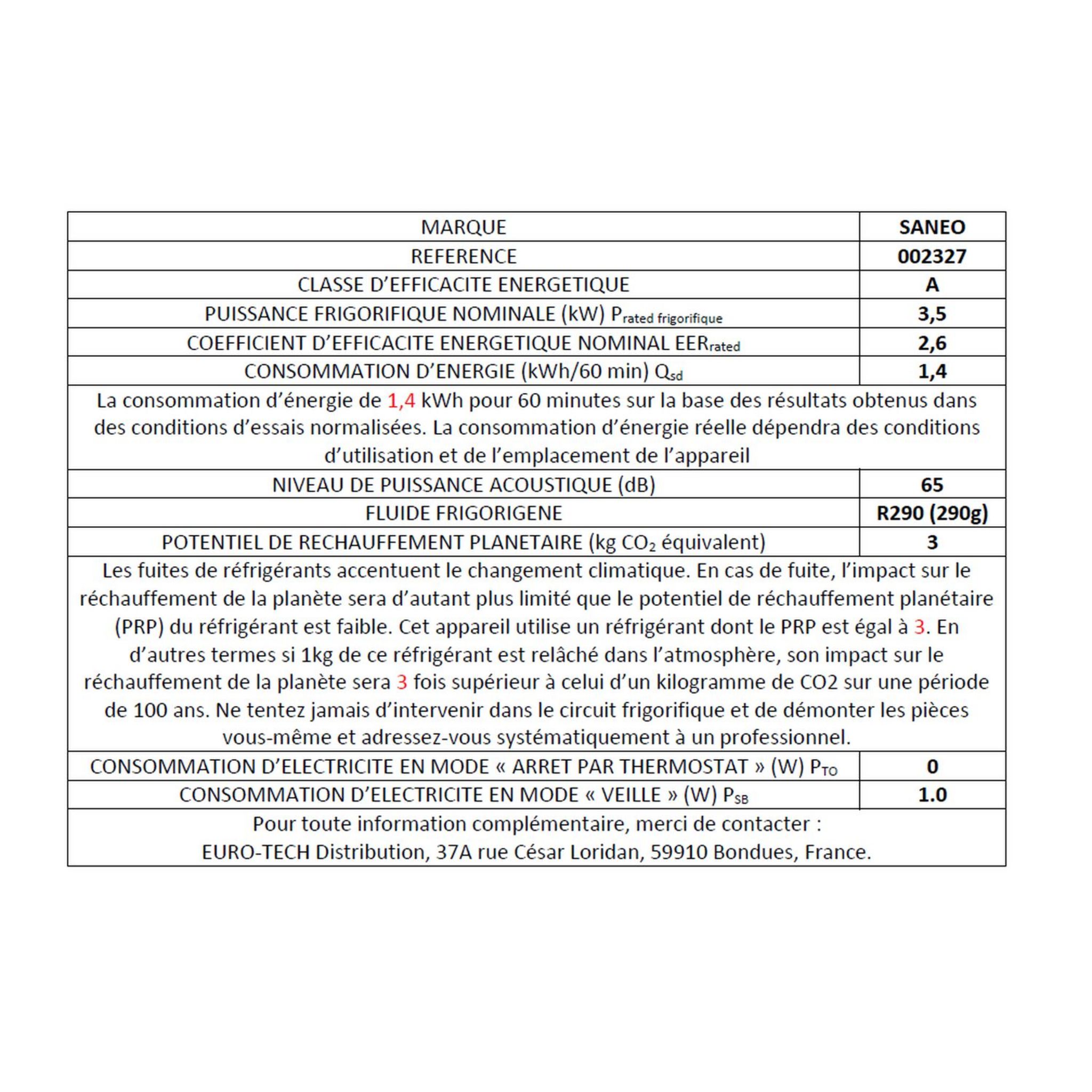 Voir la diapositive 2 : SANEO Climatiseur mobile connecté 2327 - Blanc