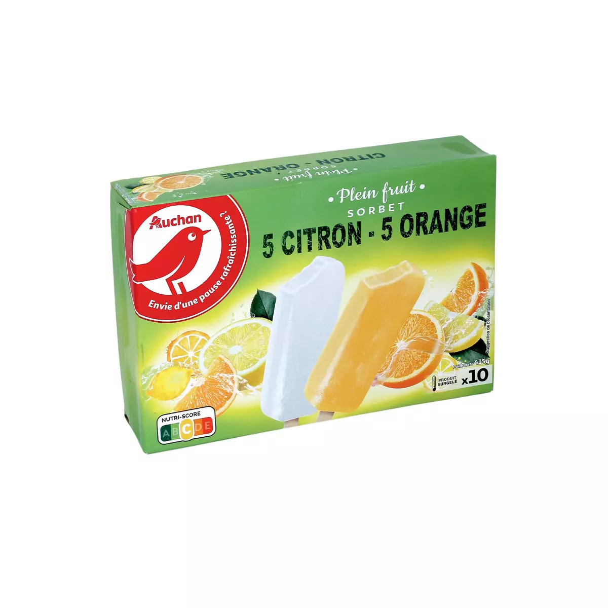 AUCHAN Bâtonnets glacés citron orange 10 pièces 415g