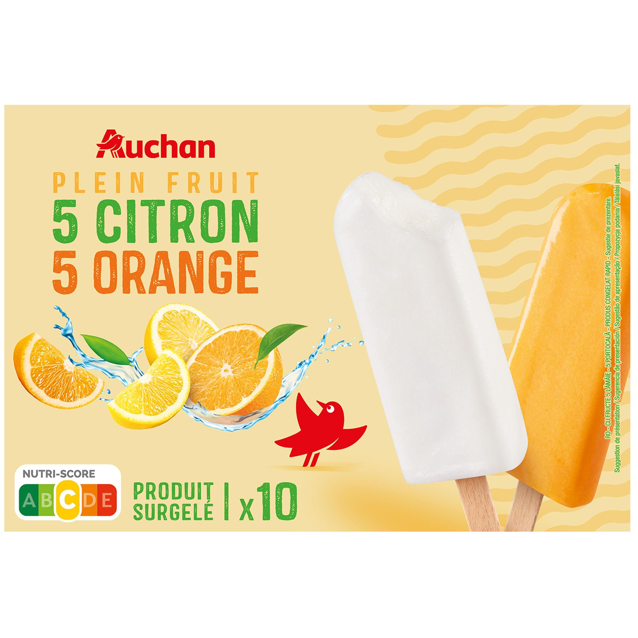 Voir la diapositive 2 : AUCHAN Bâtonnets glacés citron orange 10 pièces 415g