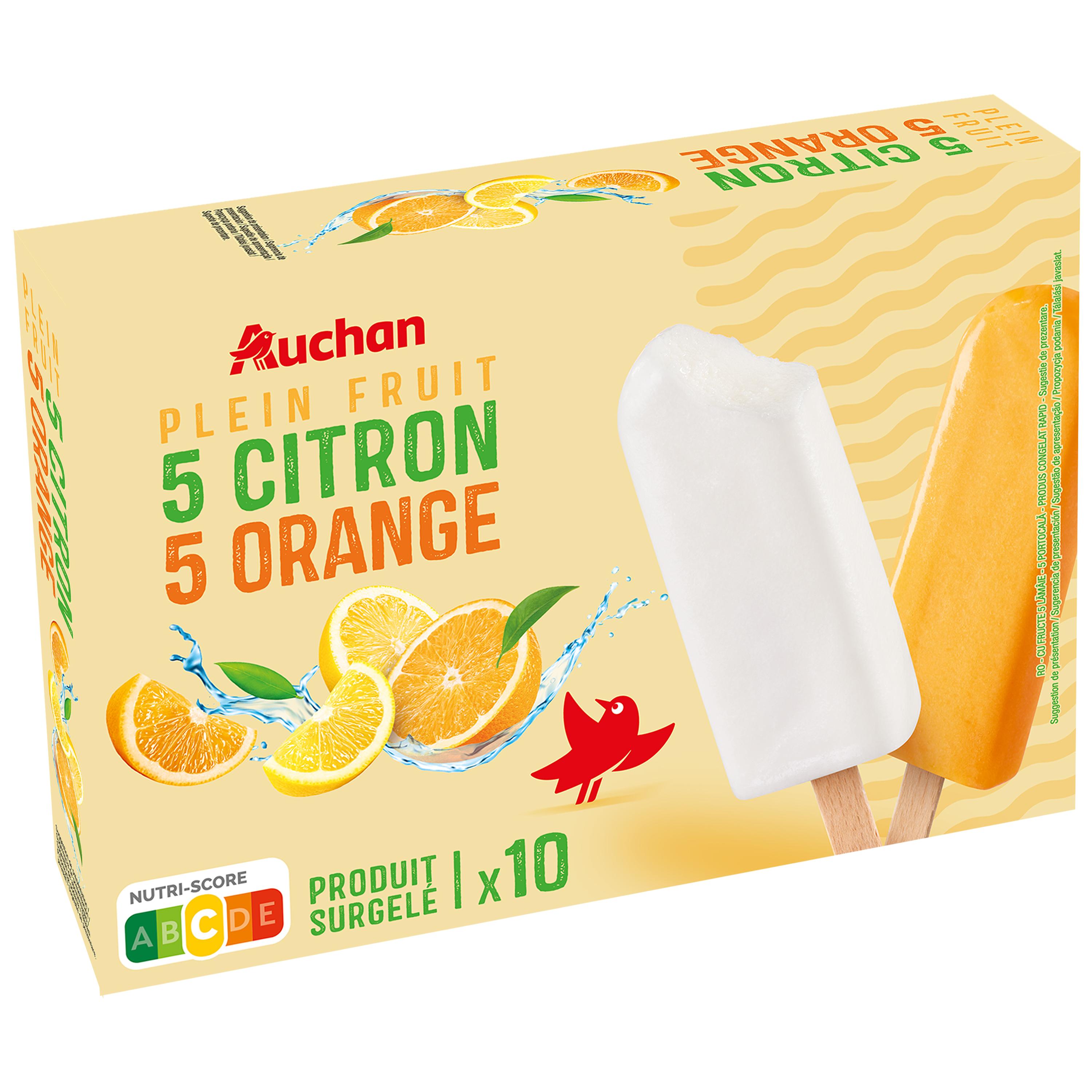 Voir la diapositive 3 : AUCHAN Bâtonnets glacés citron orange 10 pièces 415g