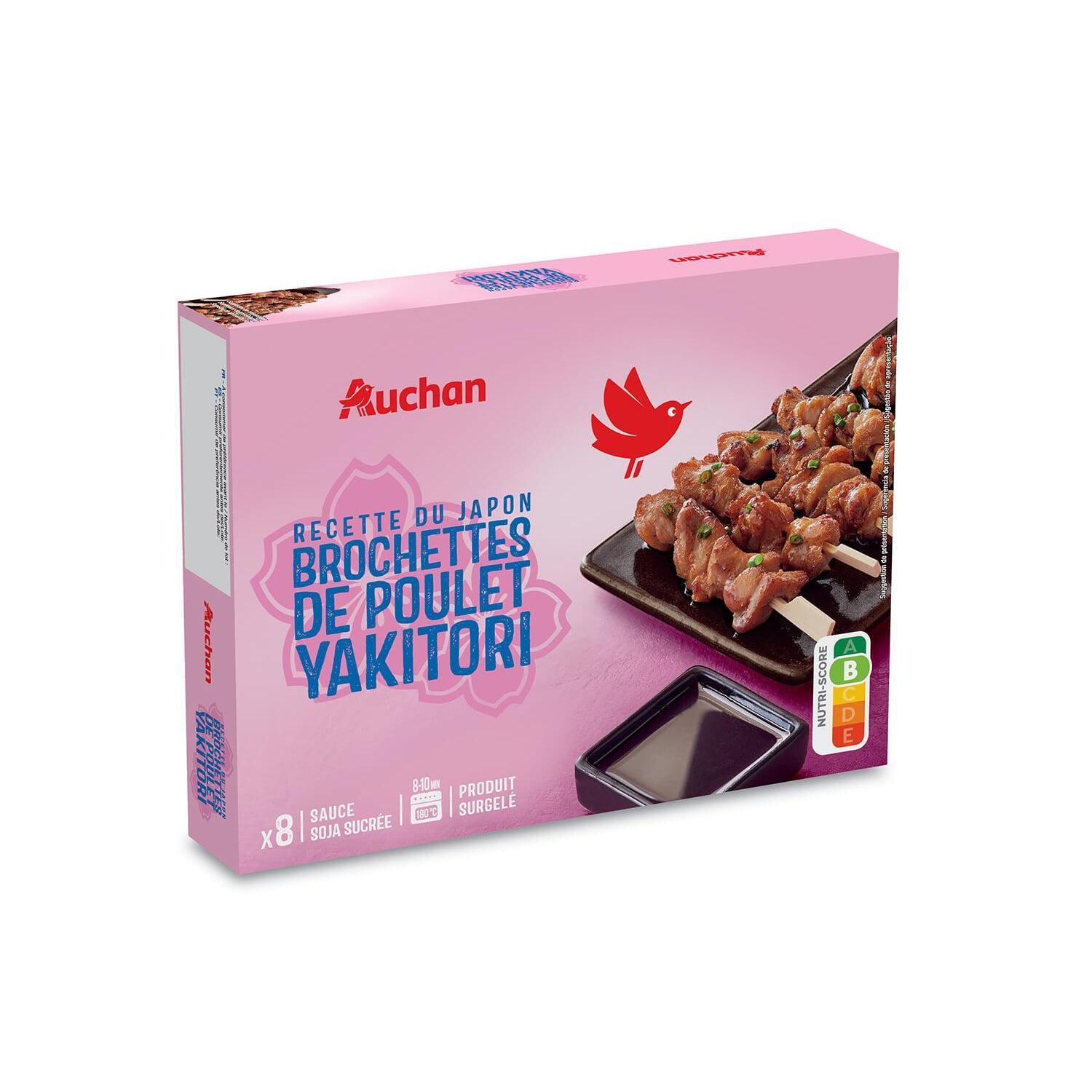 Voir la diapositive 3 : AUCHAN Yakitori au poulet sauce soja sucrée 8 pièces 210g