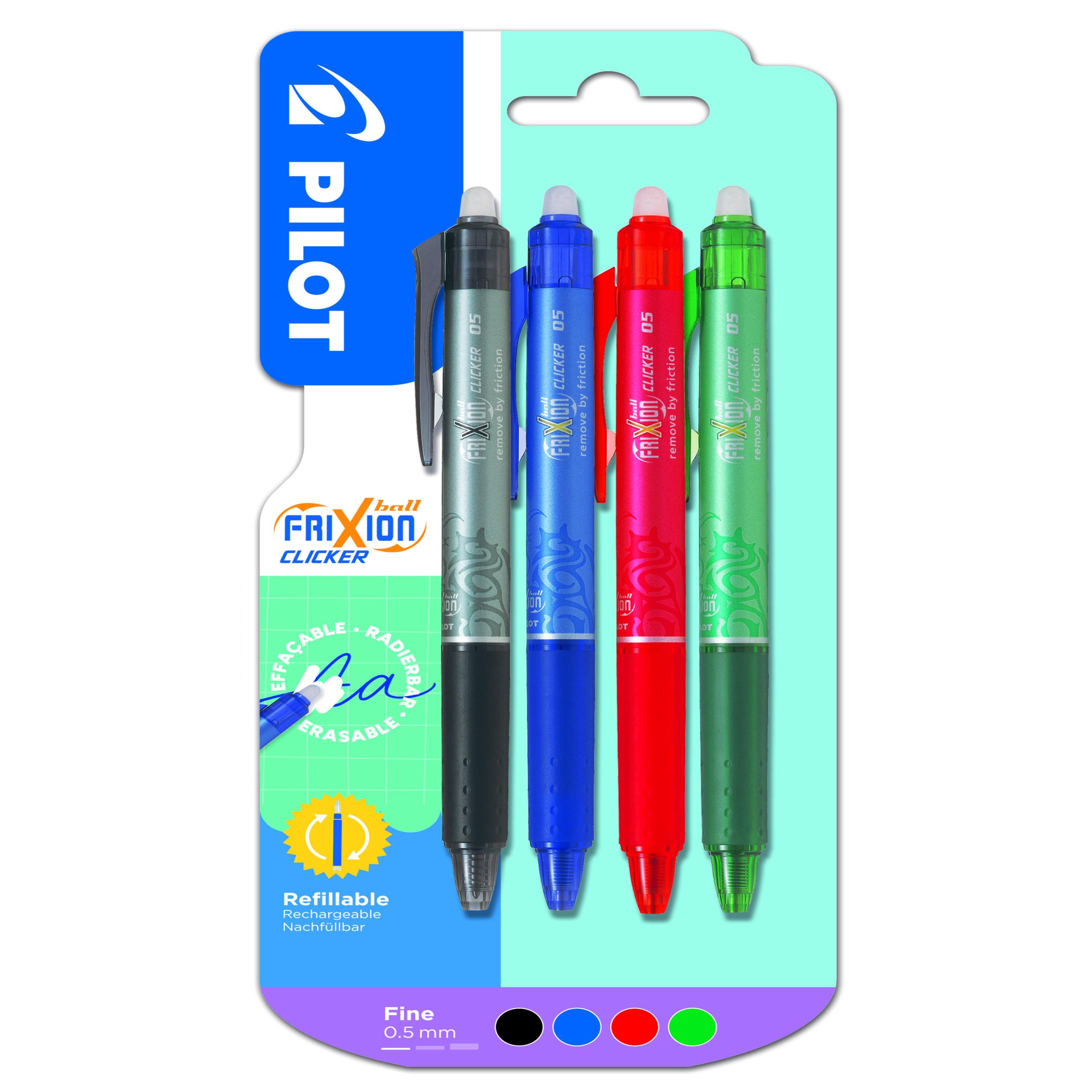 PILOT Stylos Frixion Clicker pointe fine x 4 Bleu / Noir / Rouge / Vert