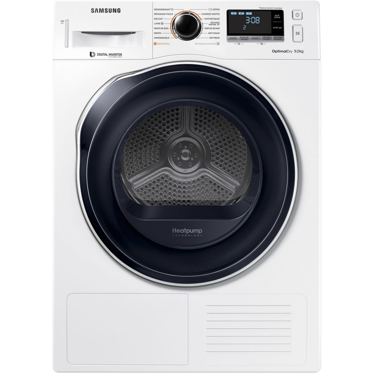 SAMSUNG Sèche linge hublot DV90M6200CW, 9 kg, Condensation, Pompe à chaleur, A+++
