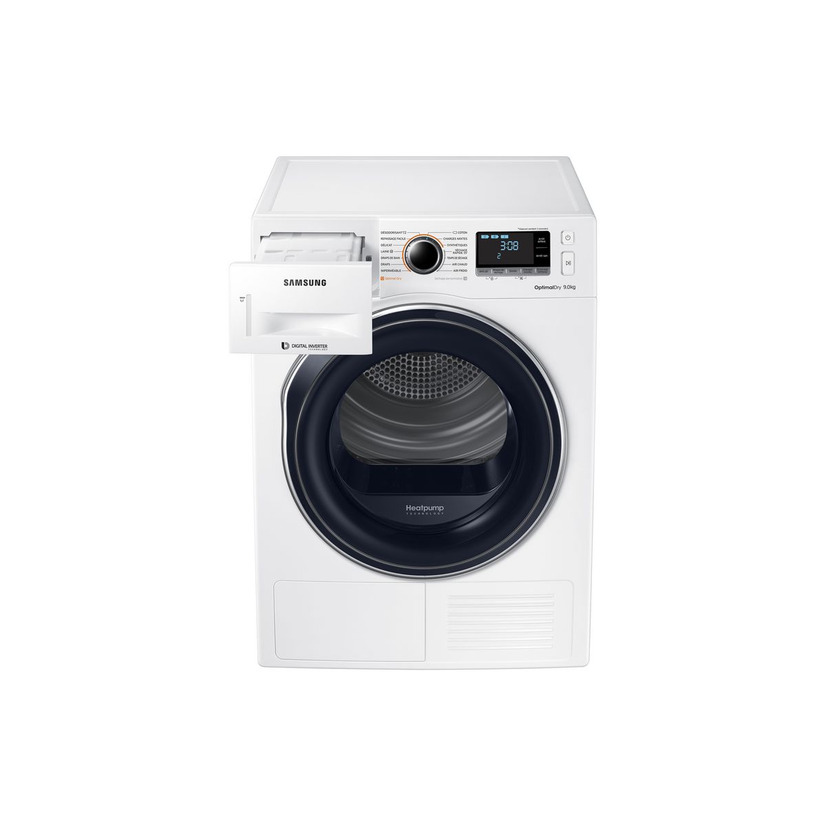 SAMSUNG Sèche linge hublot DV90M6200CW, 9 kg, Condensation, Pompe à chaleur, A+++