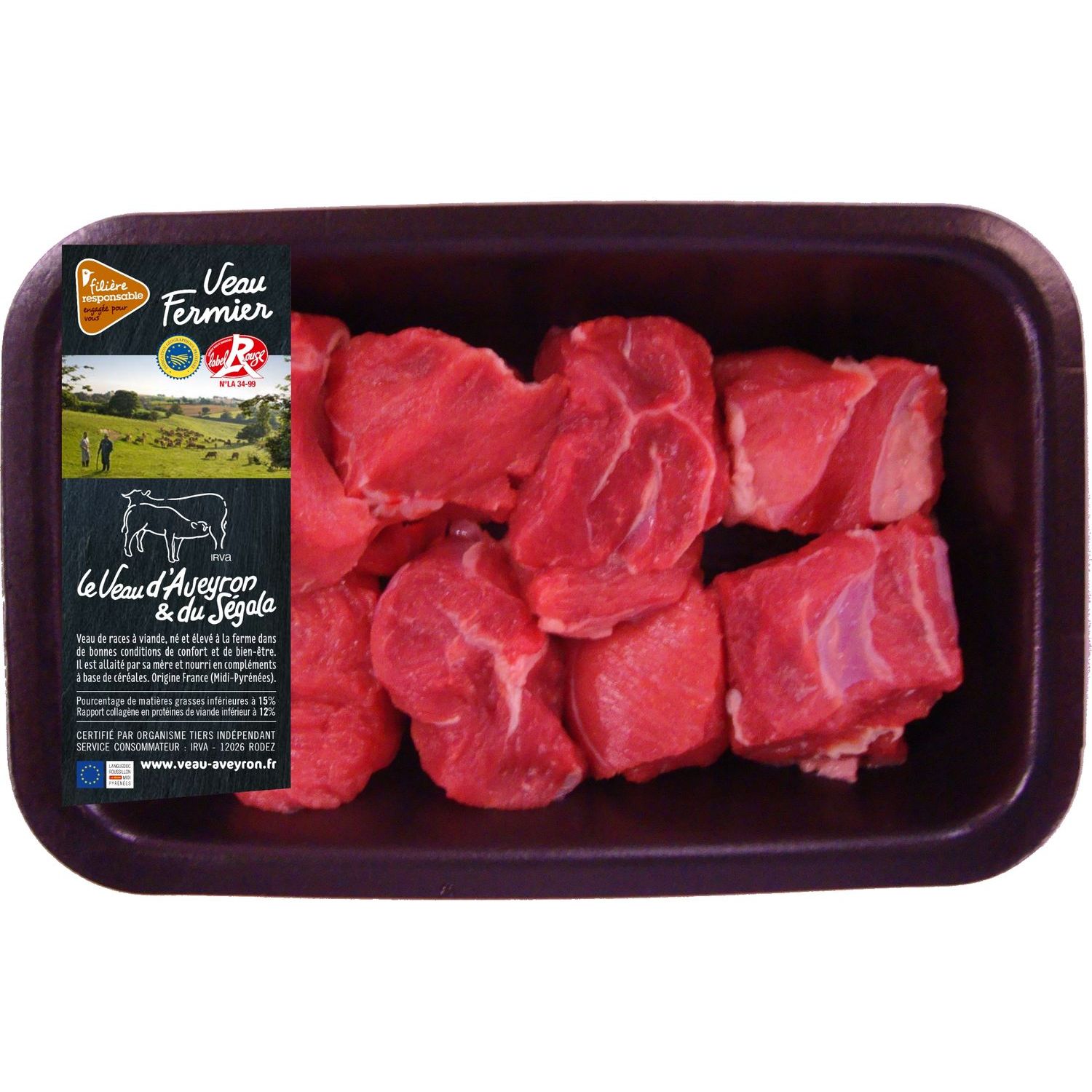 Voir la diapositive 2 : VEAU D 'AVEYRON ET DU SEGALA<br/> CULTIVONS LE BON Sauté *** label rouge IGP 500g