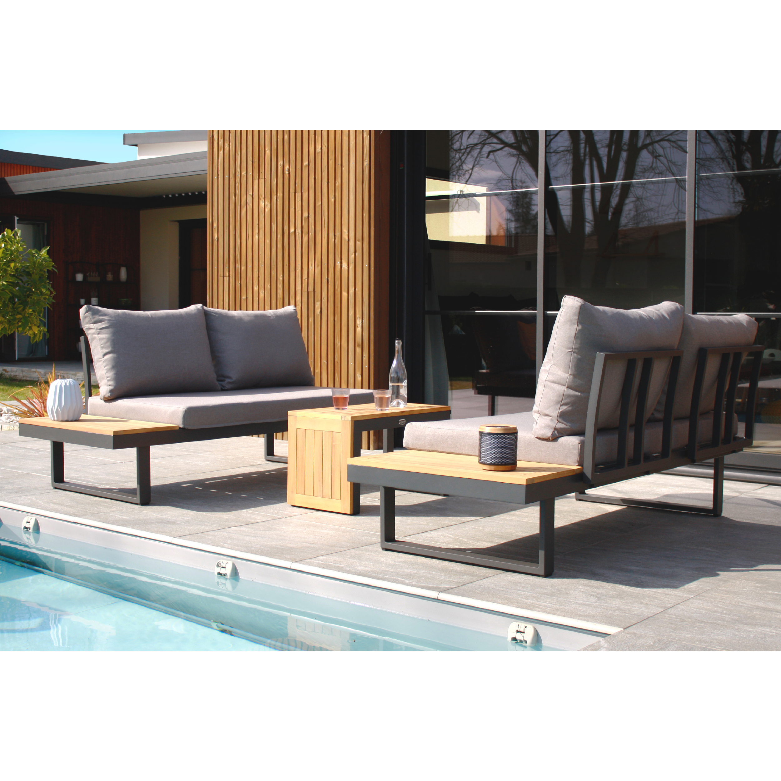 Voir la diapositive 4 : DCB GARDEN Salon bas de jardin - 4 places - Aluminium/bois - Anthracite - TOKYO
